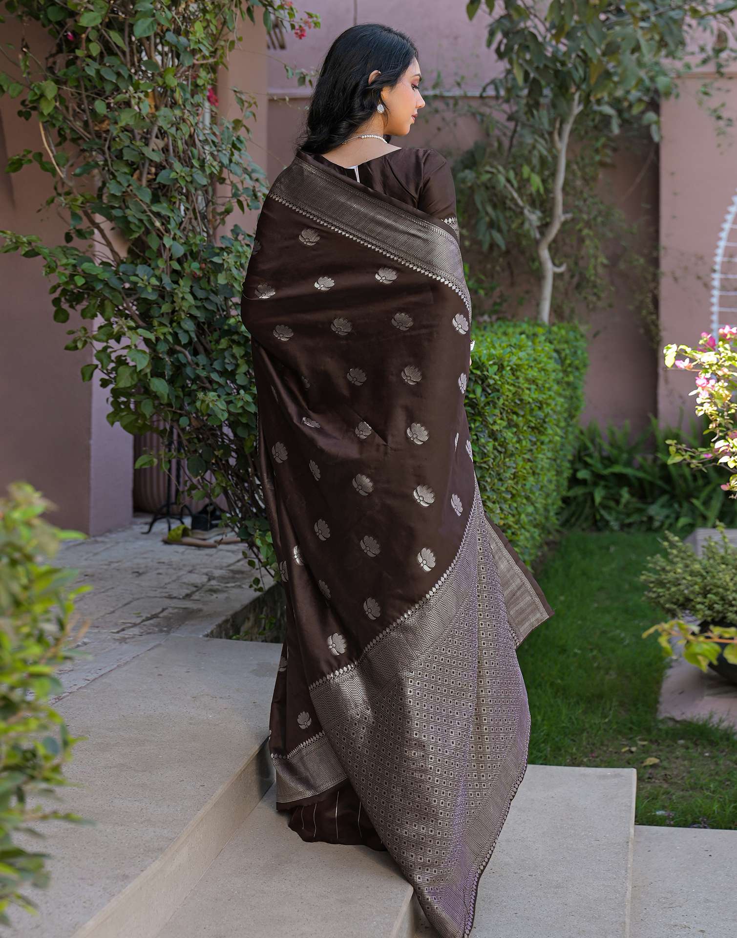 Brown Silk Woven Banarasi Saree