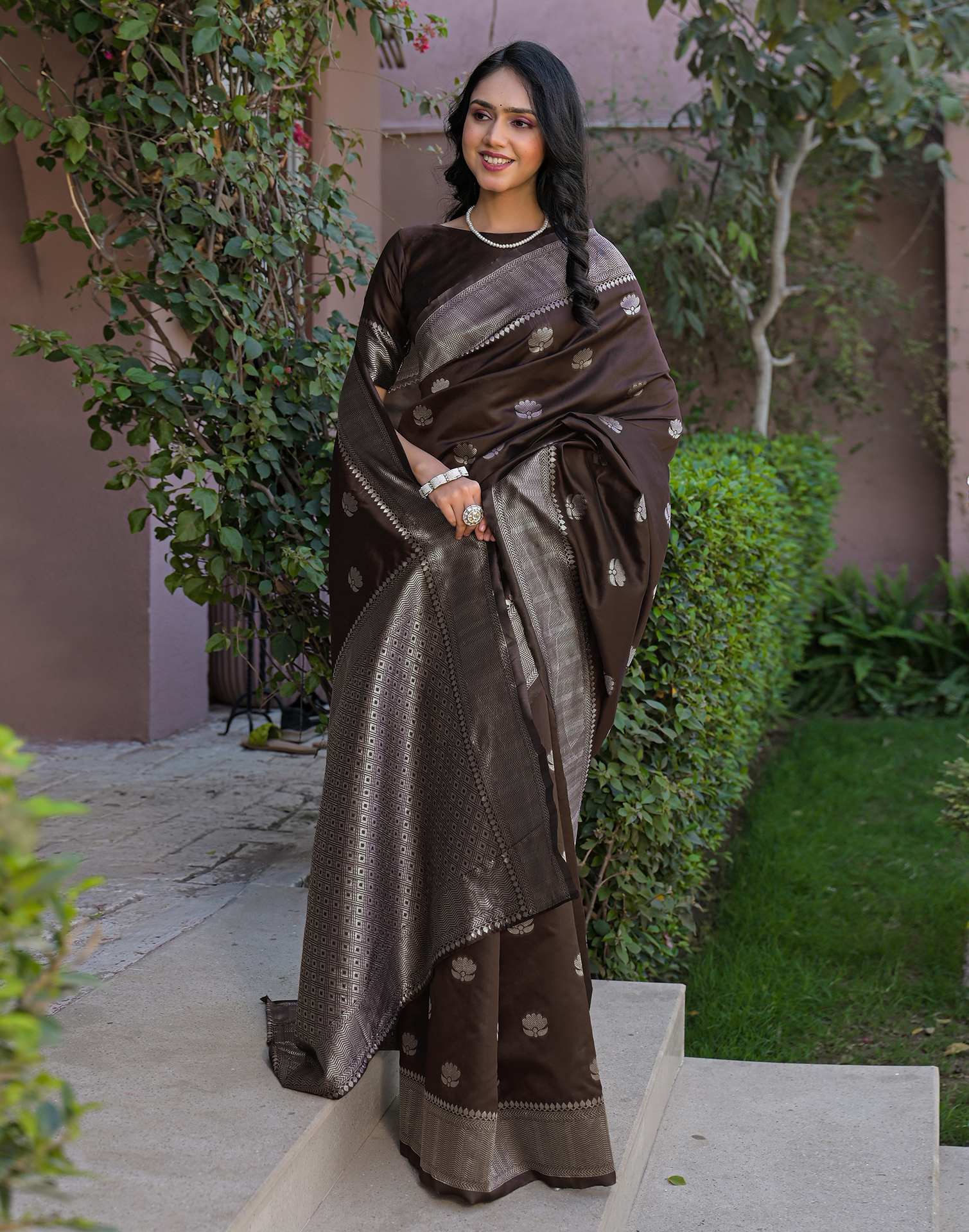 Brown Silk Woven Banarasi Saree