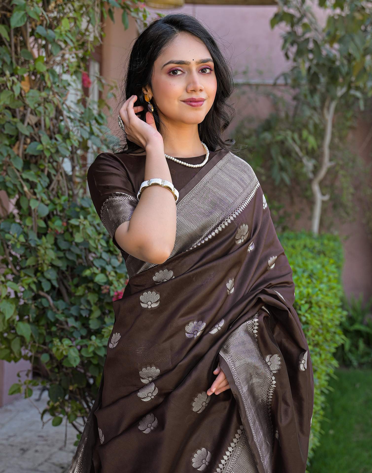 Brown Silk Woven Banarasi Saree