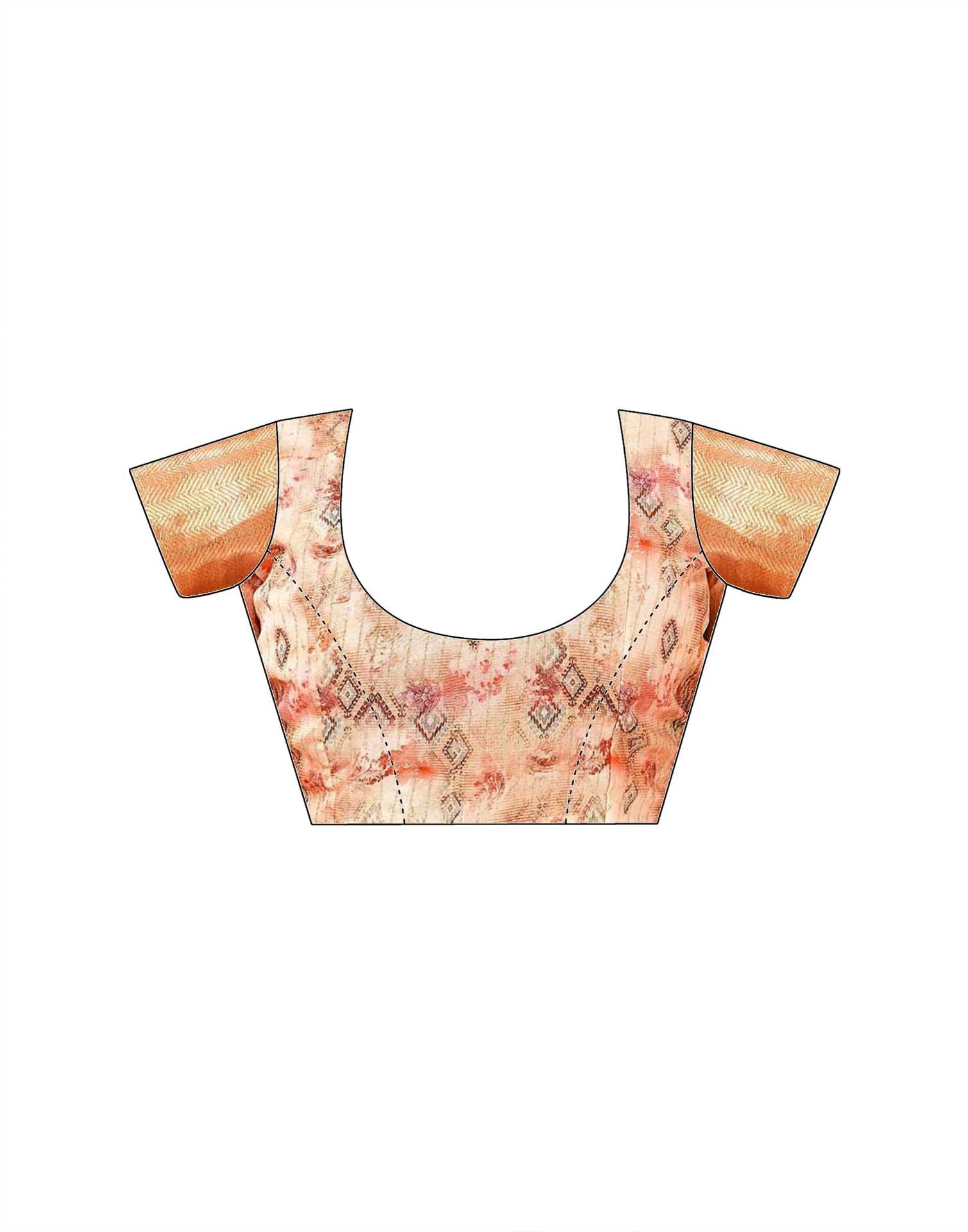 Peach Silk Printed Woven Border Saree