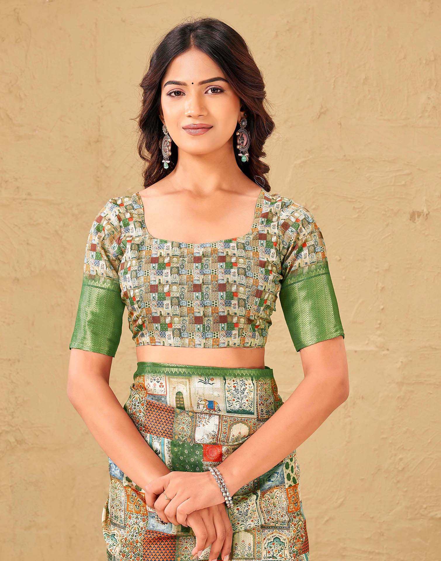 Multicoloured Silk Printed Woven Border Saree
