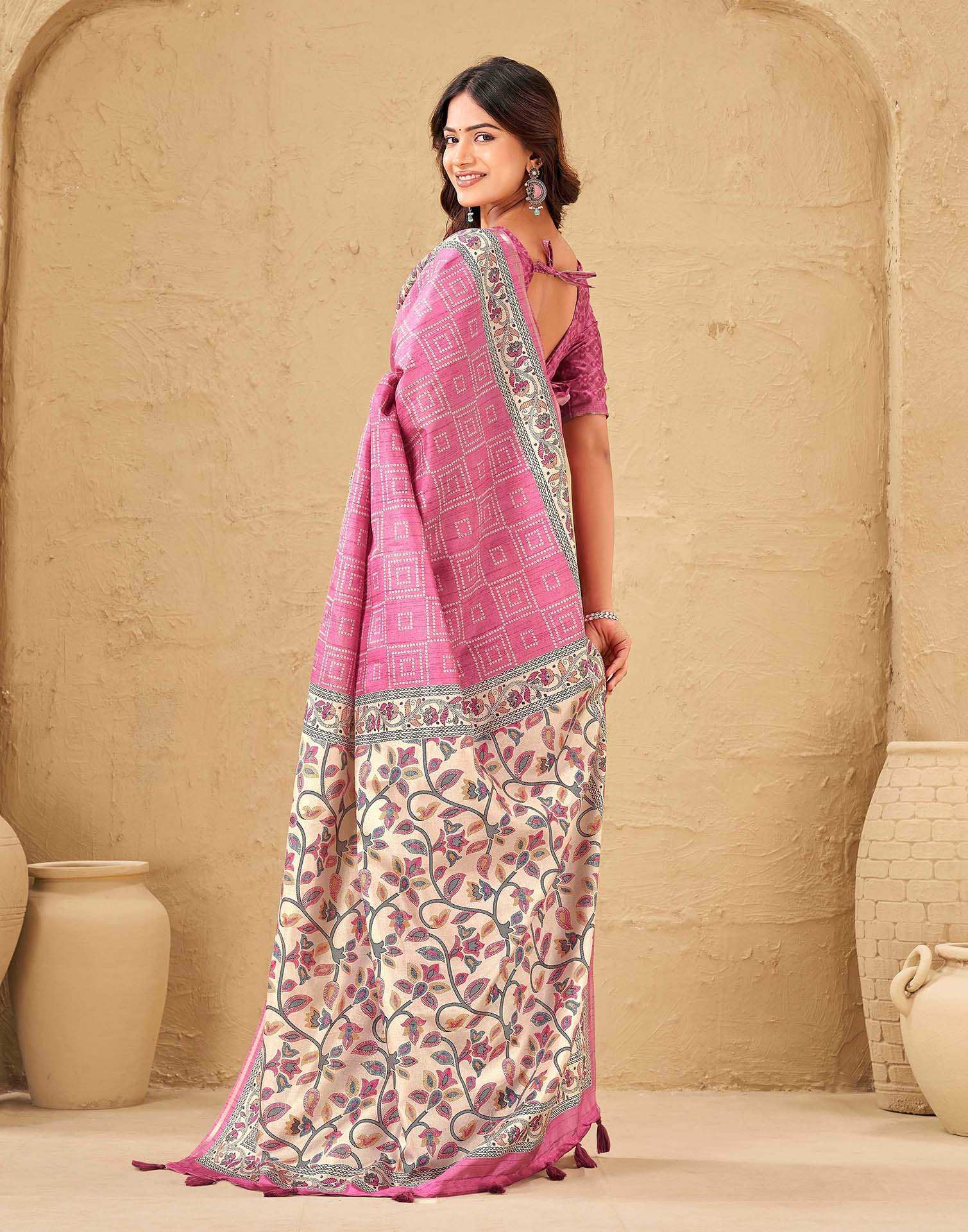 Dusty Pink Silk Bandhani Printed Saree