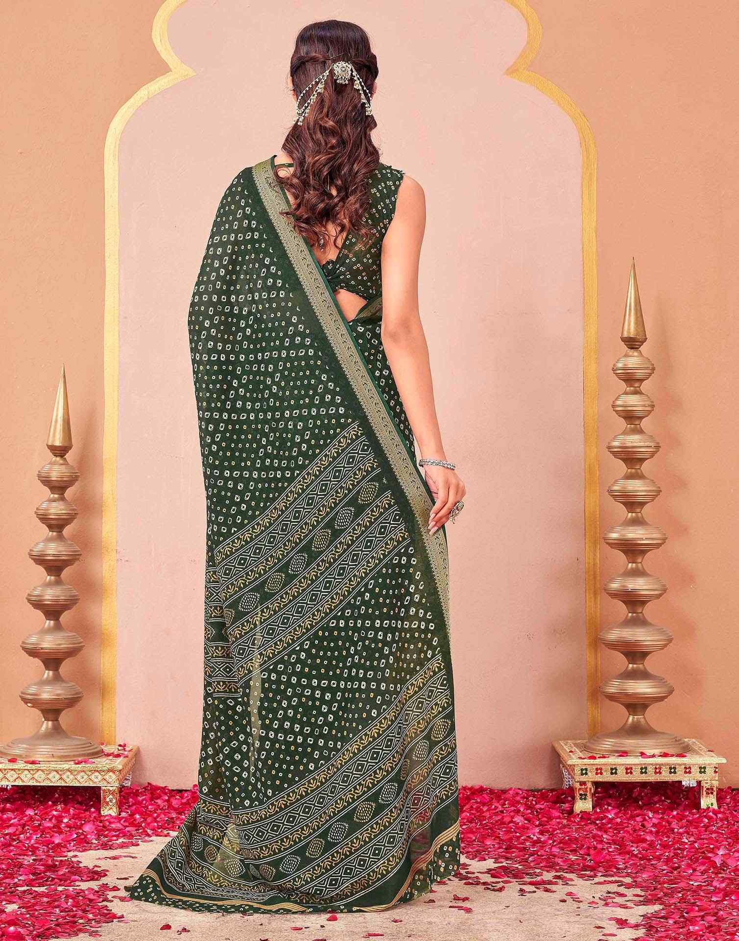 Green Georgette Bandhani Printed Saree