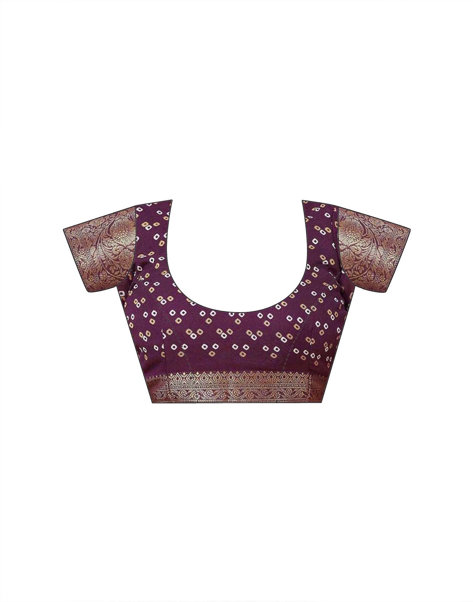 Wine Georgette Bandhani Printed Saree