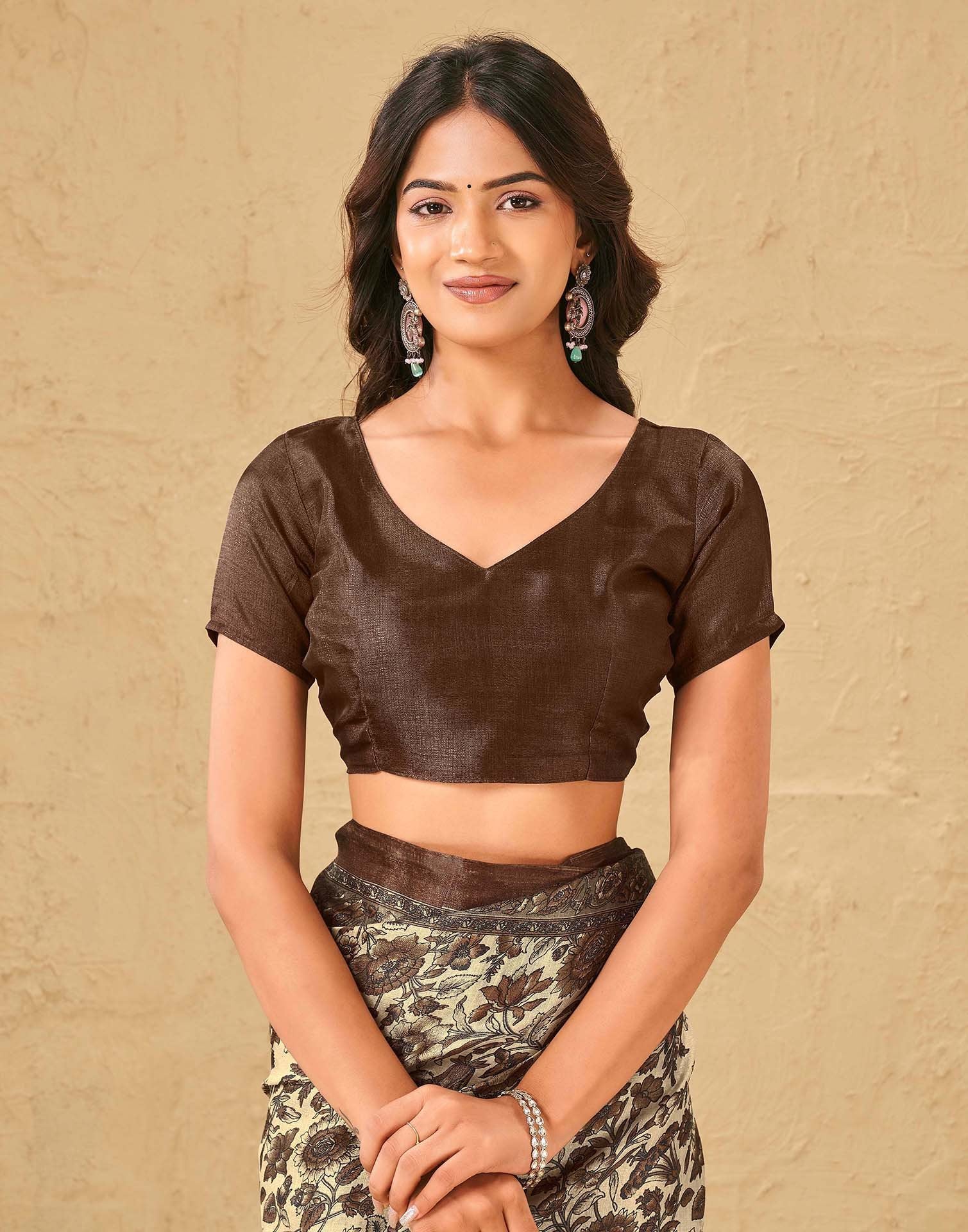 Beige Khadi Floral Printed Saree
