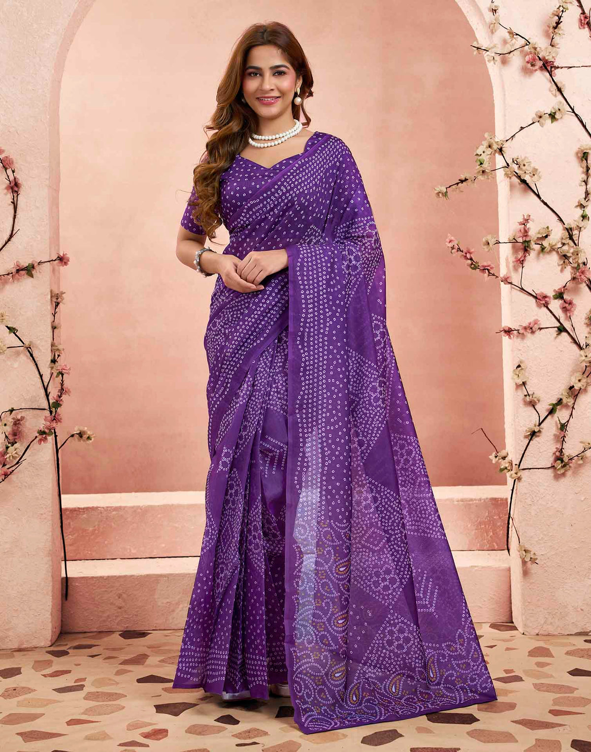 Ready To Wear Purple Linen Printed Saree