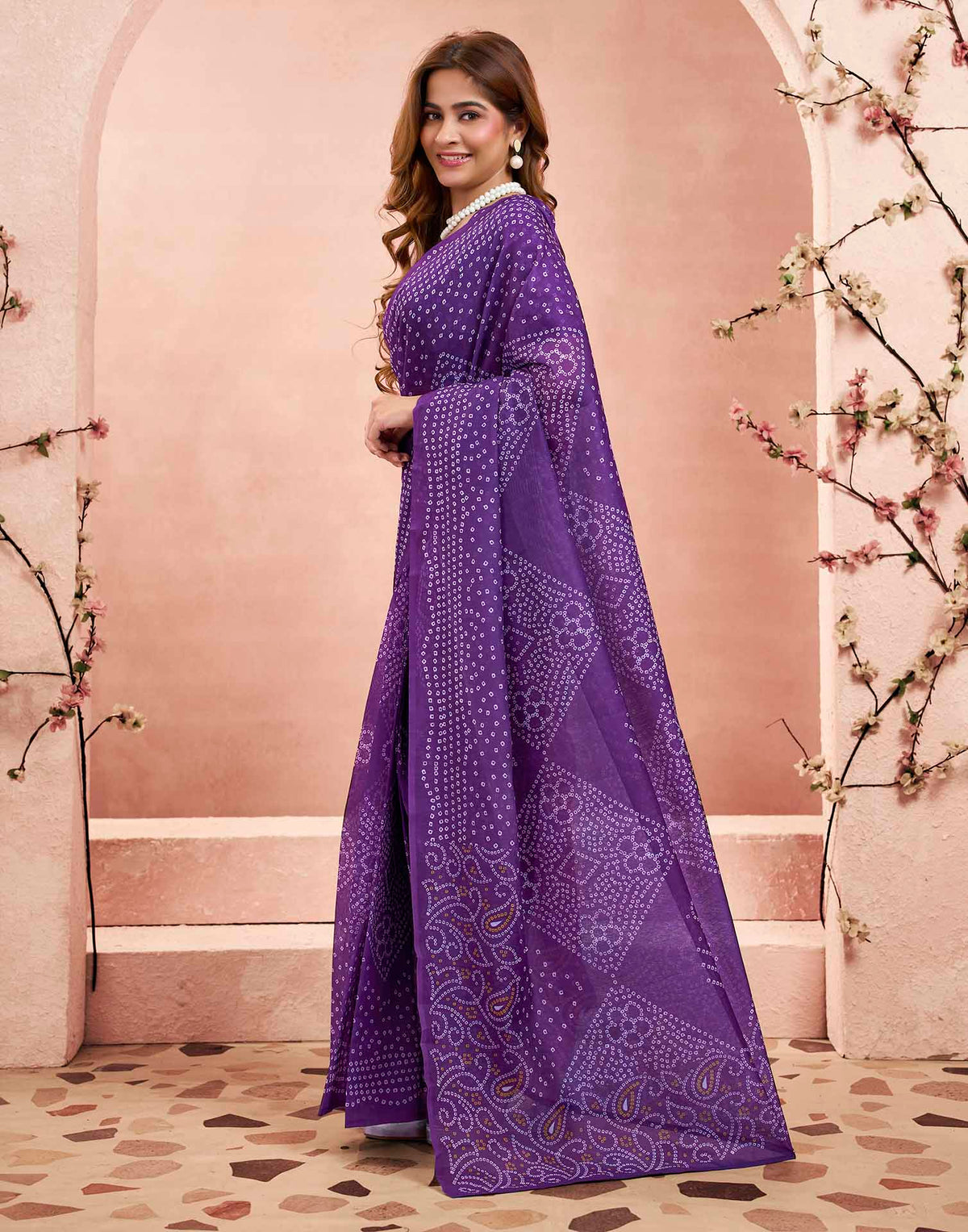 Ready To Wear Purple Linen Printed Saree