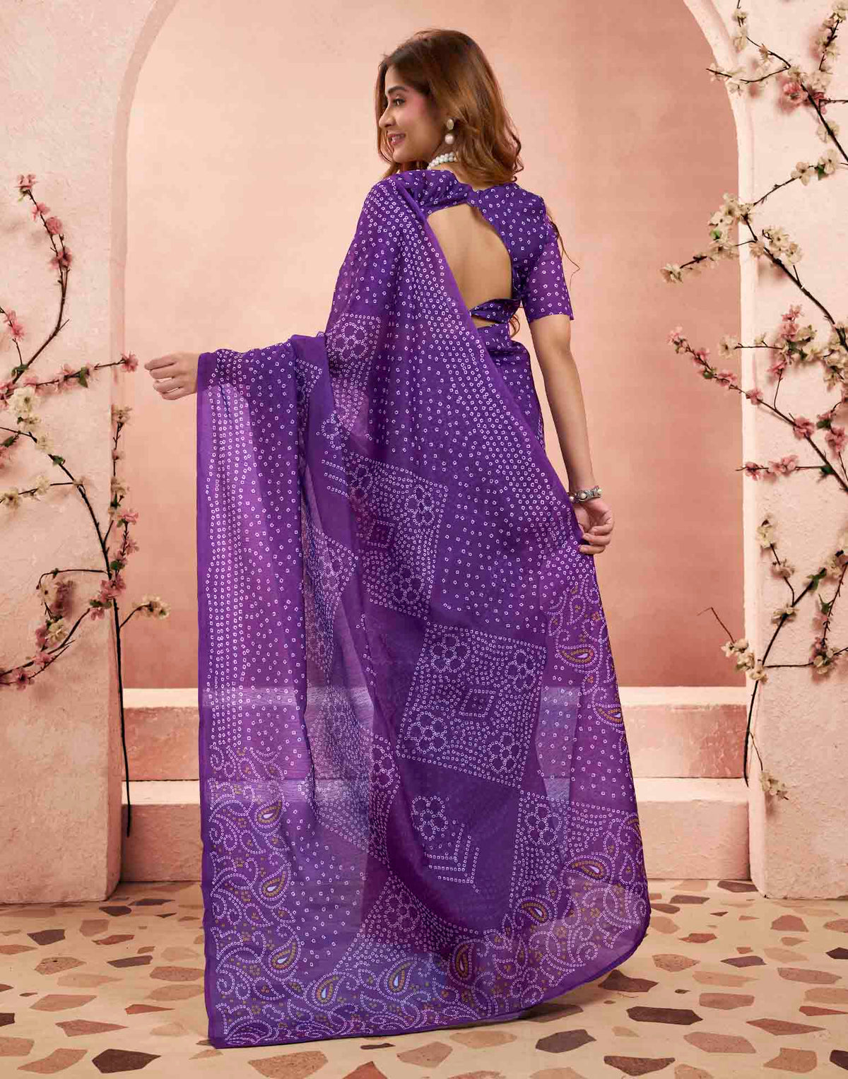 Ready To Wear Purple Linen Printed Saree