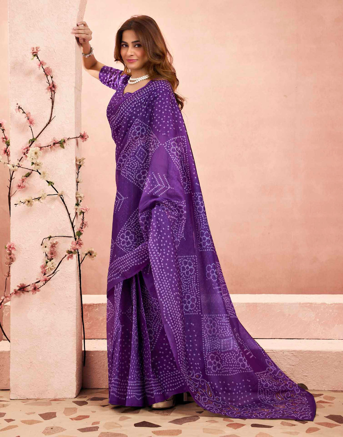 Ready To Wear Purple Linen Printed Saree