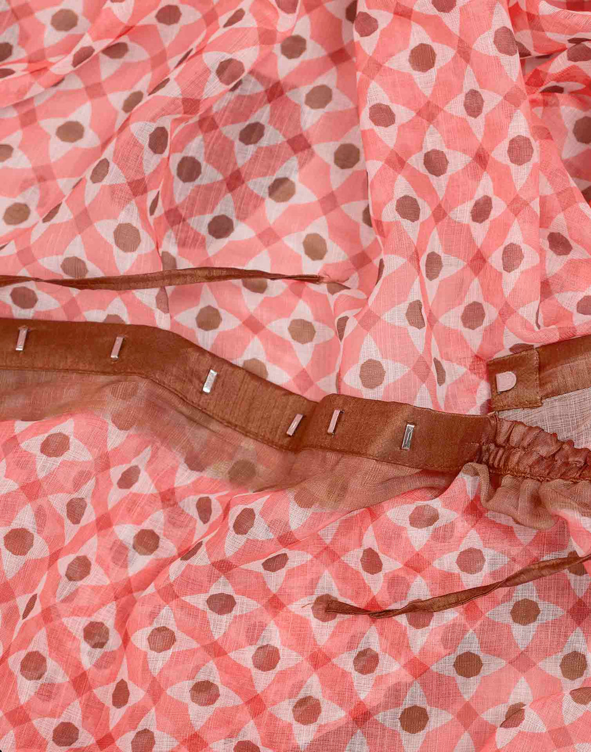 Ready To Wear Baby Pink Linen Printed Saree