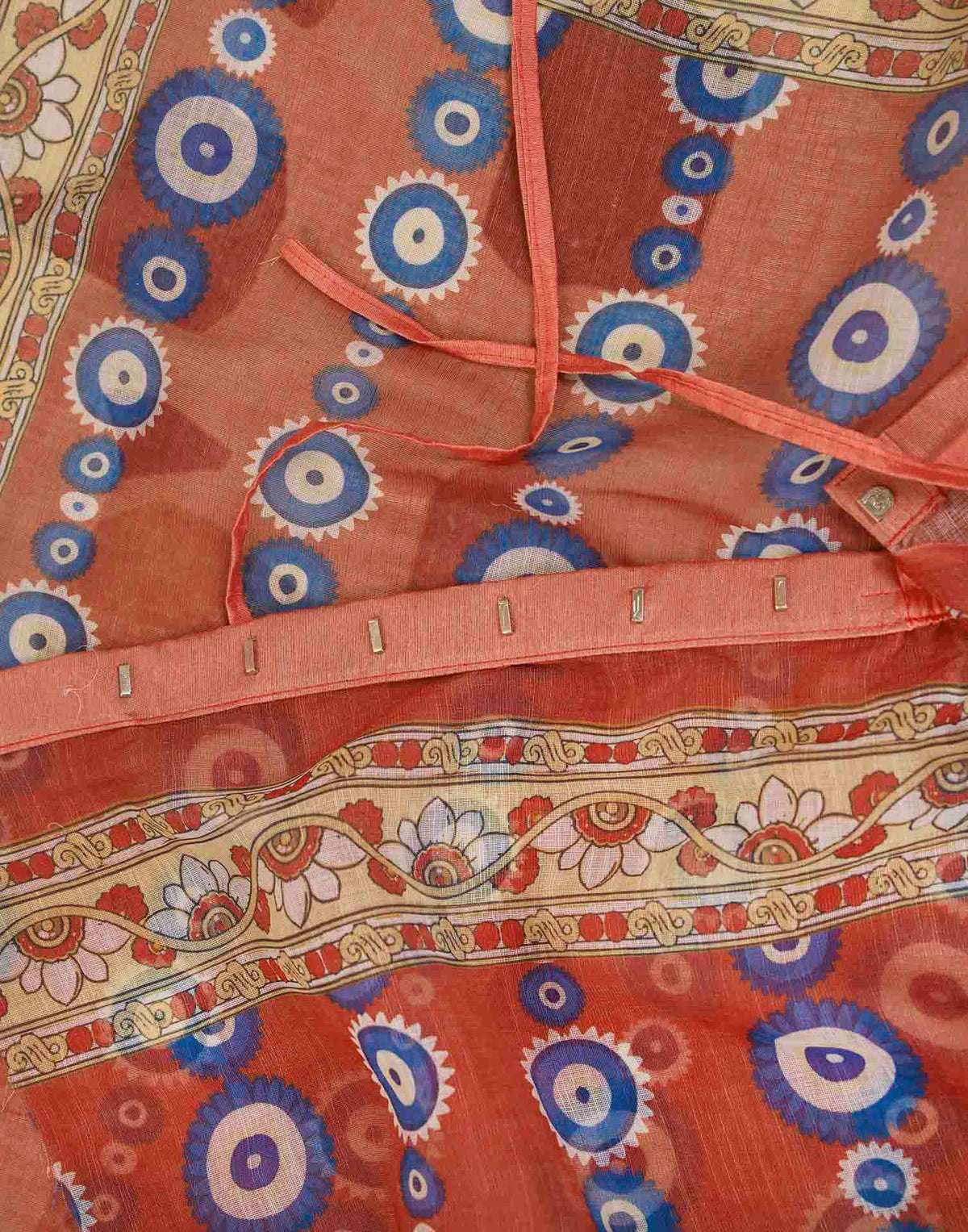Ready To Wear Rust Linen Printed Saree