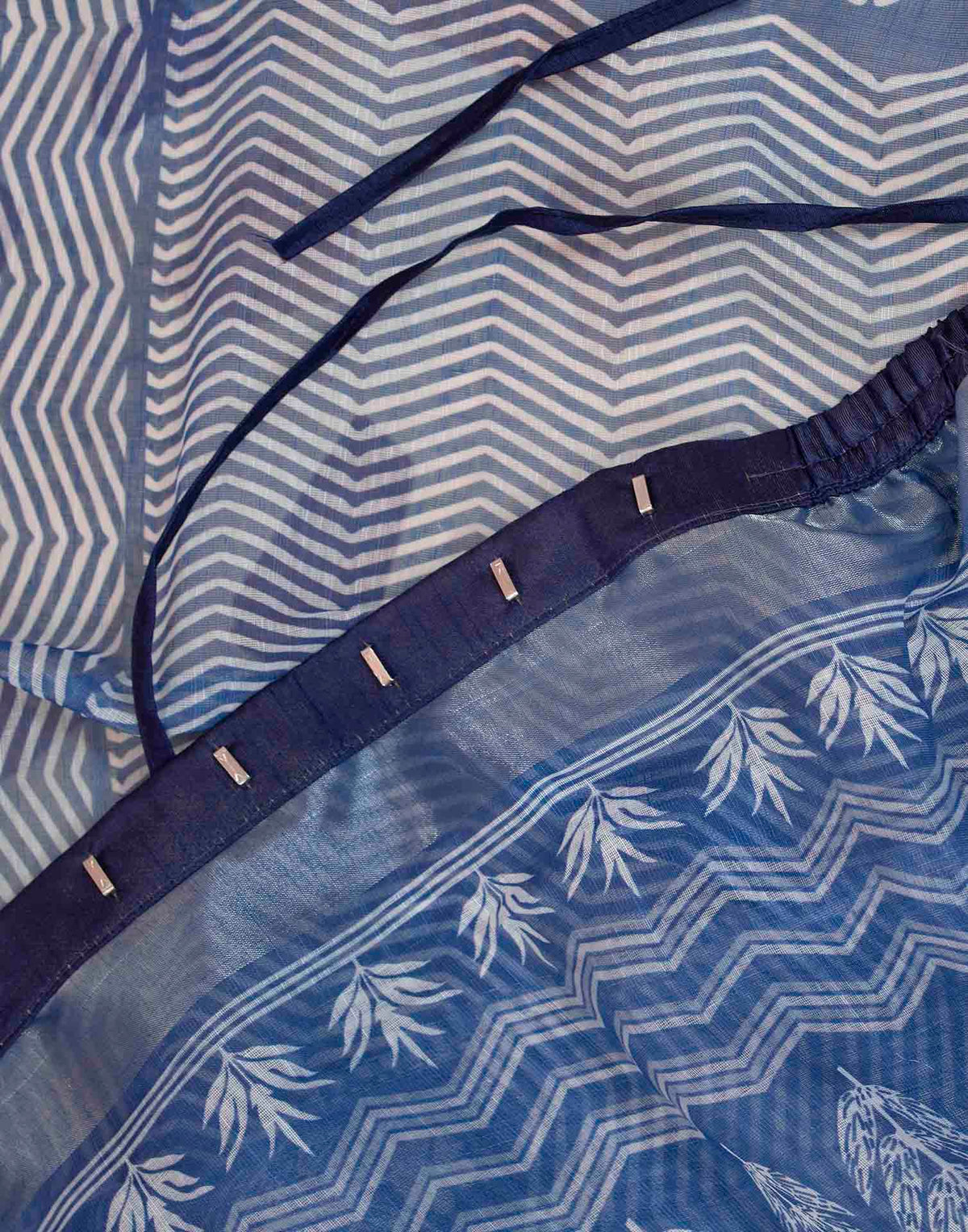 Ready To Wear Denim Blue Linen Printed Saree