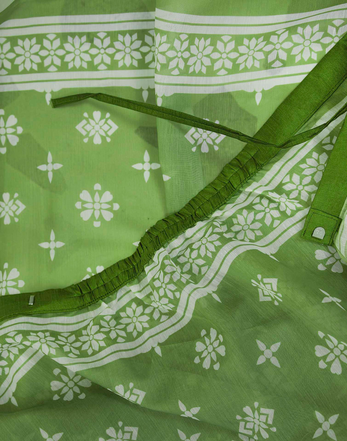 Ready To Wear Parrot Green Linen Printed Saree