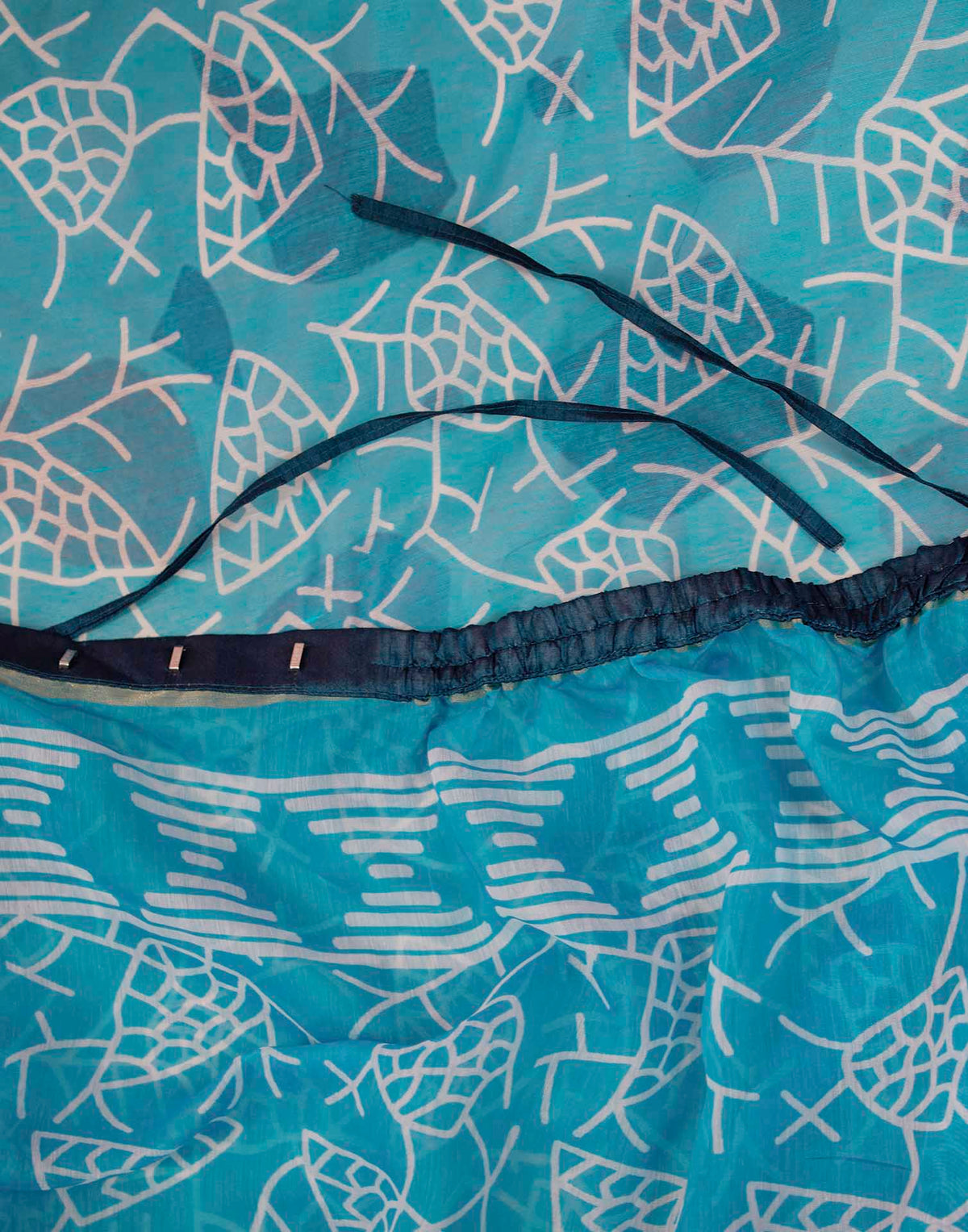 Ready To Wear Sky Blue Linen Printed Saree