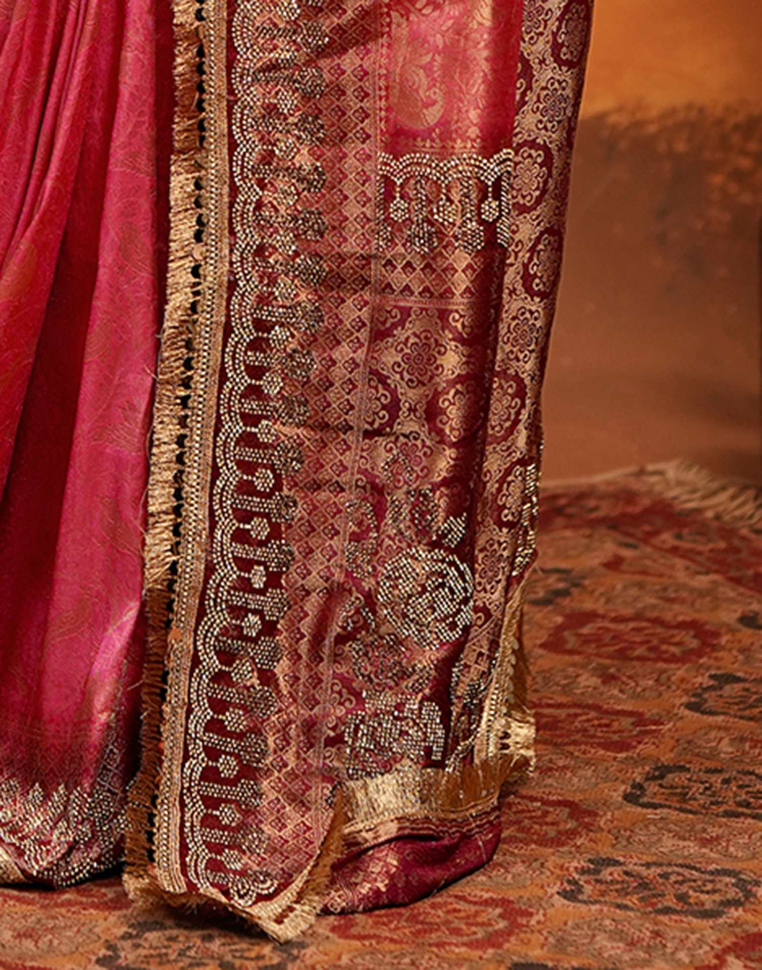 Coral Pink Silk Woven Banarasi Saree