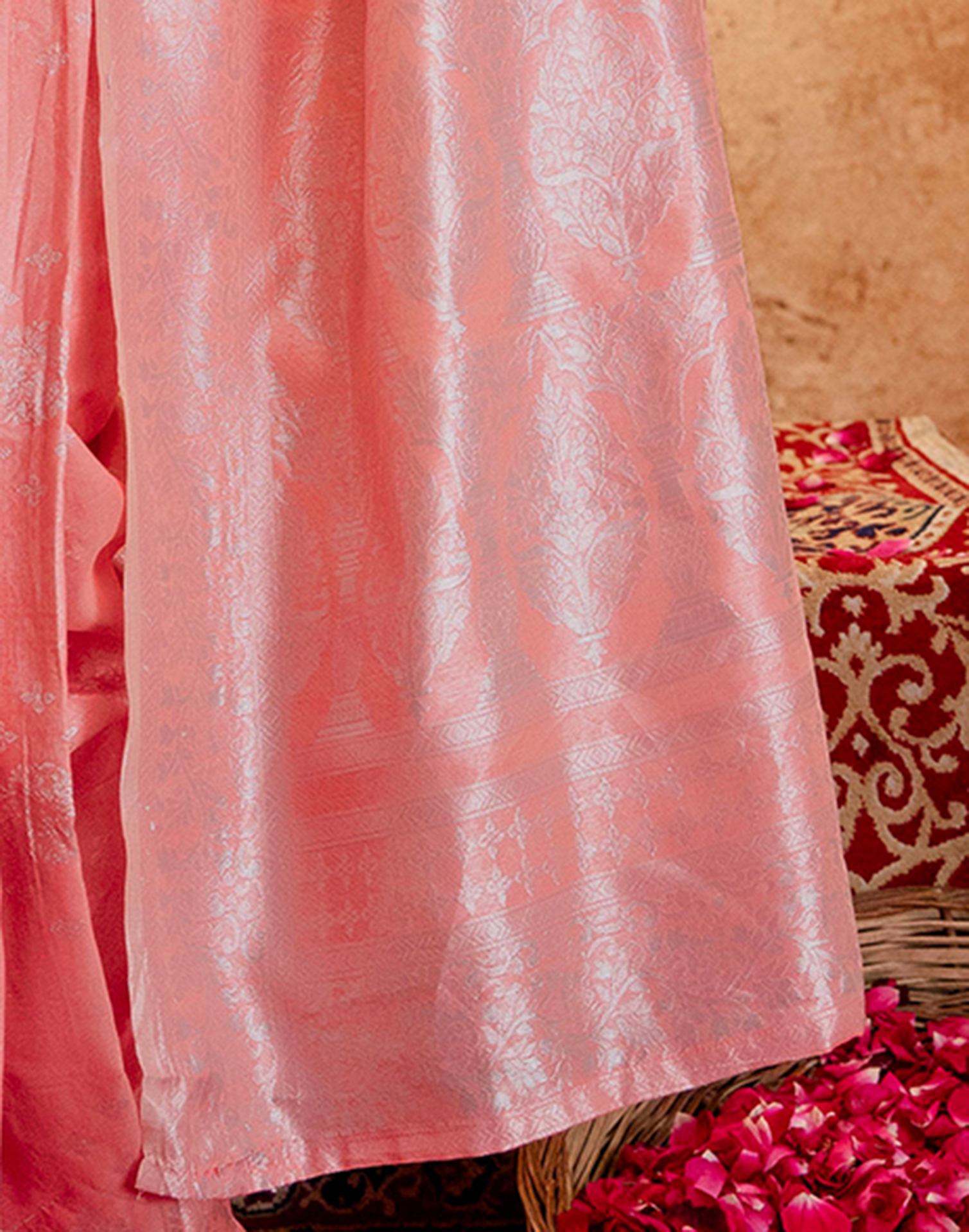 Rose Pink Silk Woven Banarasi Saree