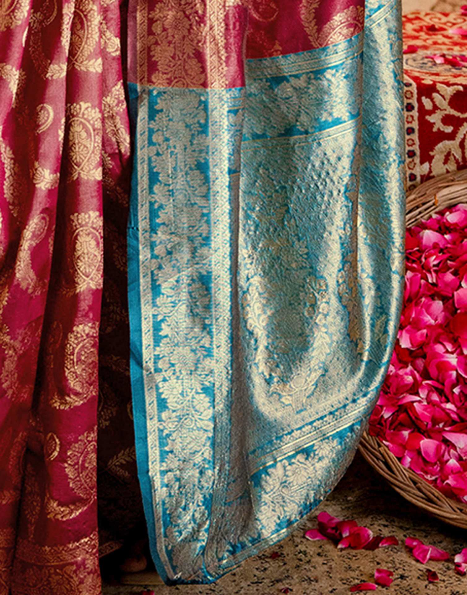 Magenta Silk Woven Banarasi Saree