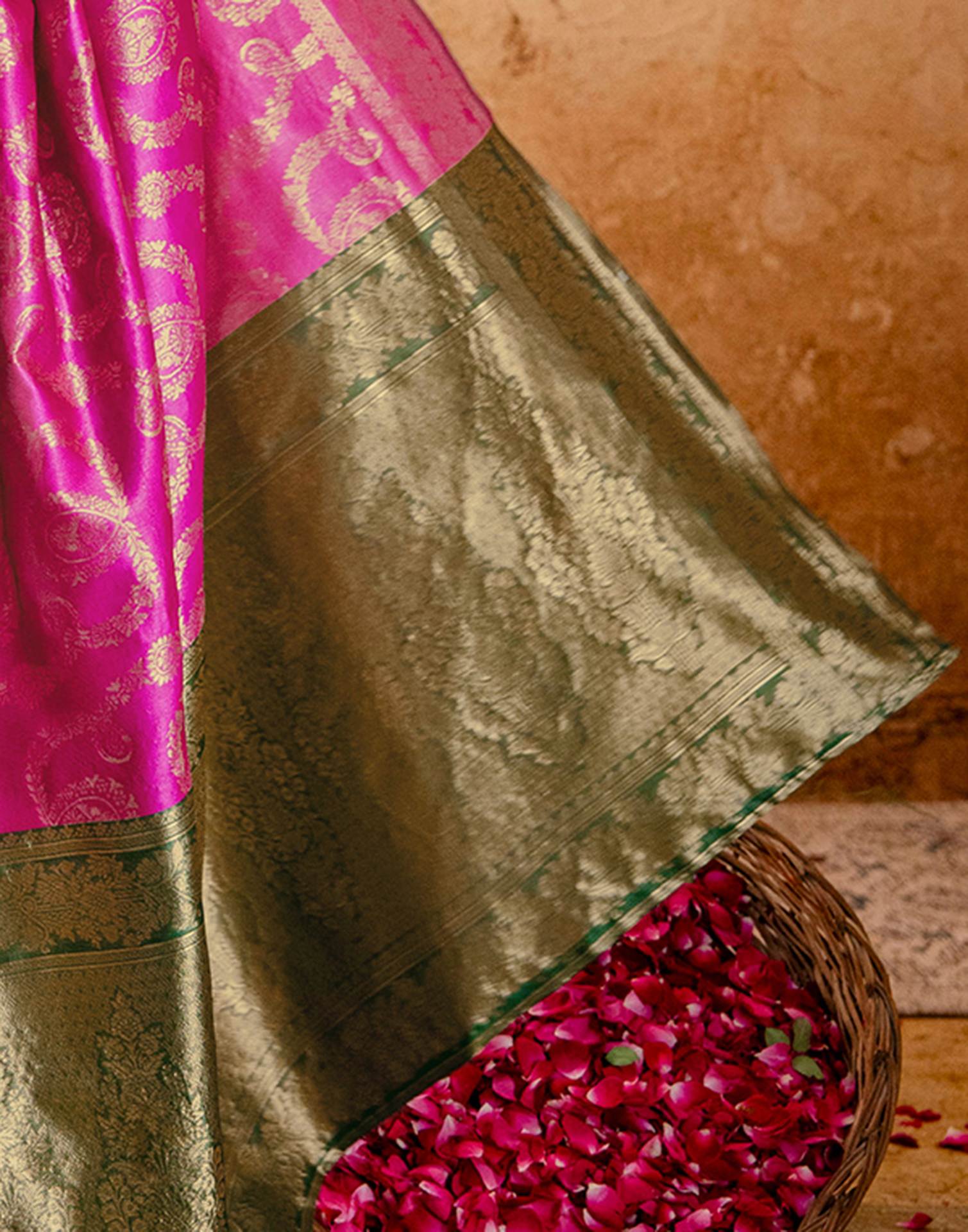 Bright Pink Silk Woven Banarasi Saree