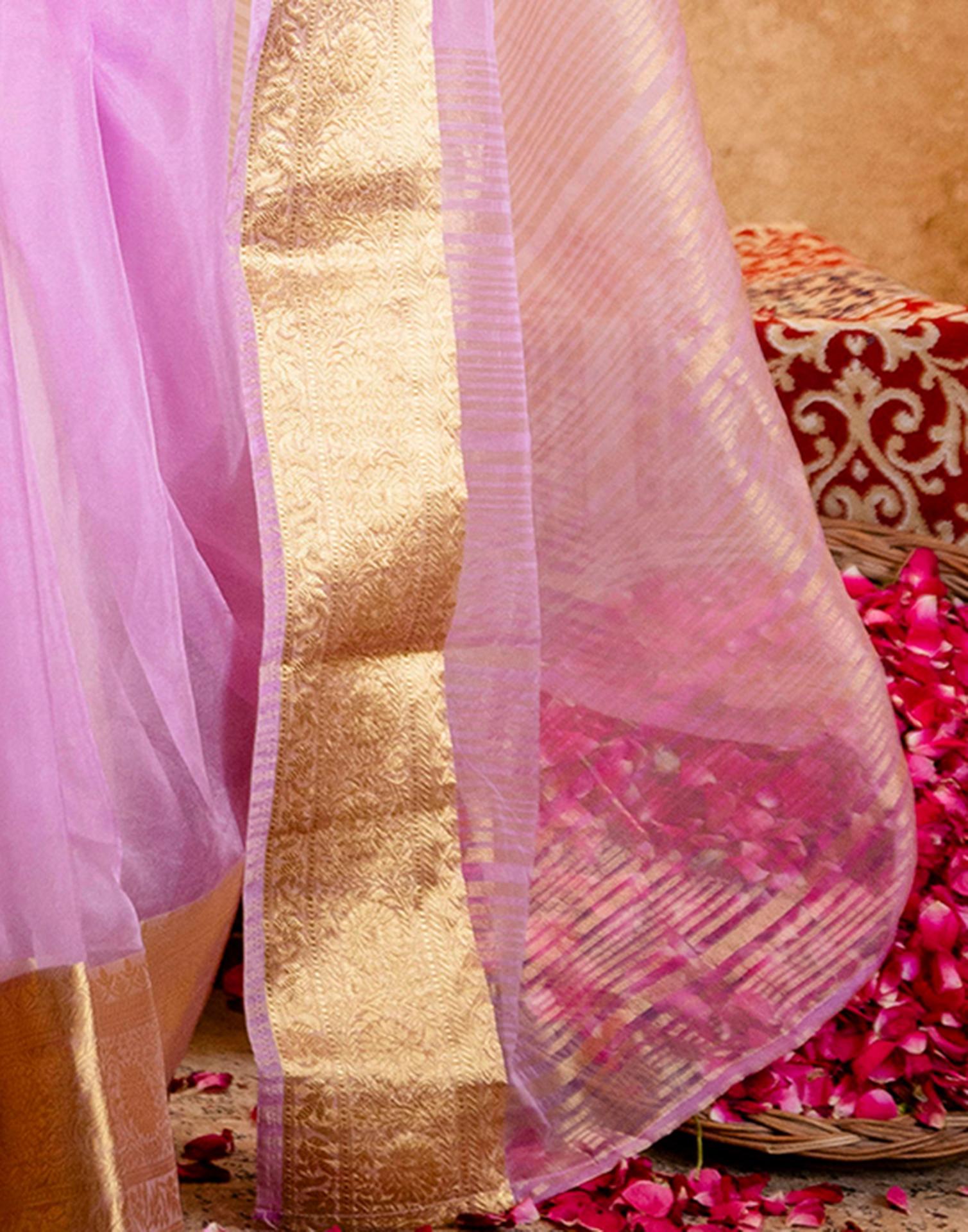 Lavender Organza Woven Border Saree