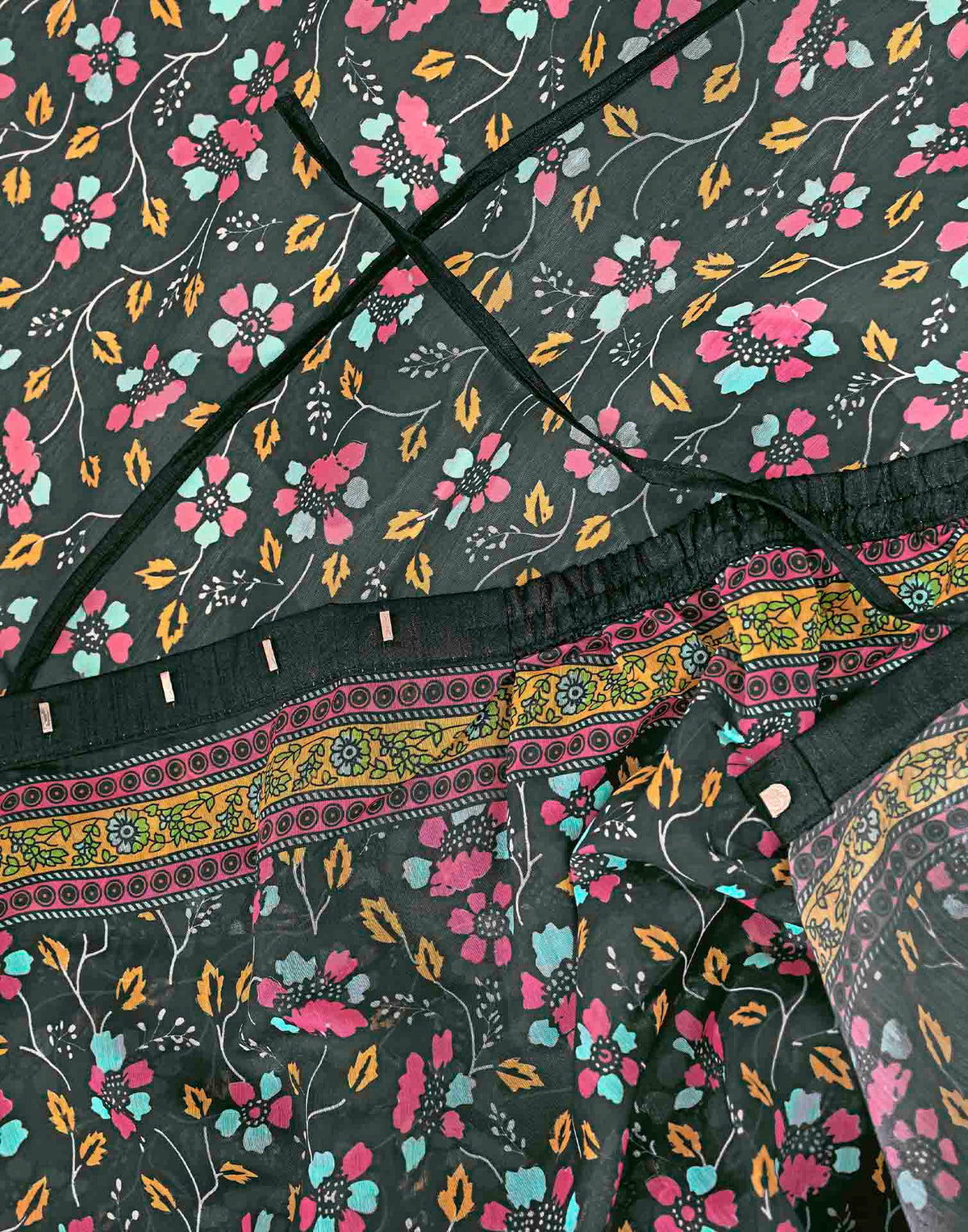 Ready To Wear Black Linen Printed Saree