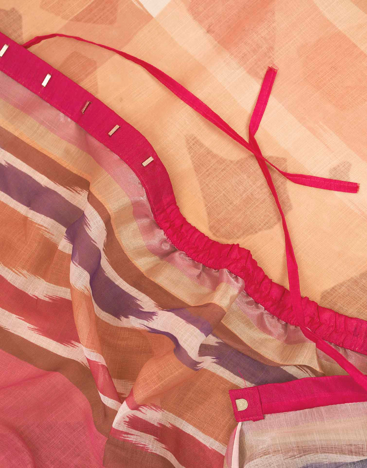 Ready To Wear Peach Linen Printed Saree