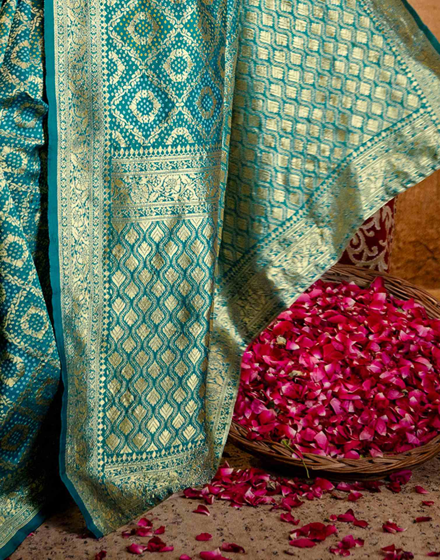 Teal Green Silk Woven Banarasi Saree