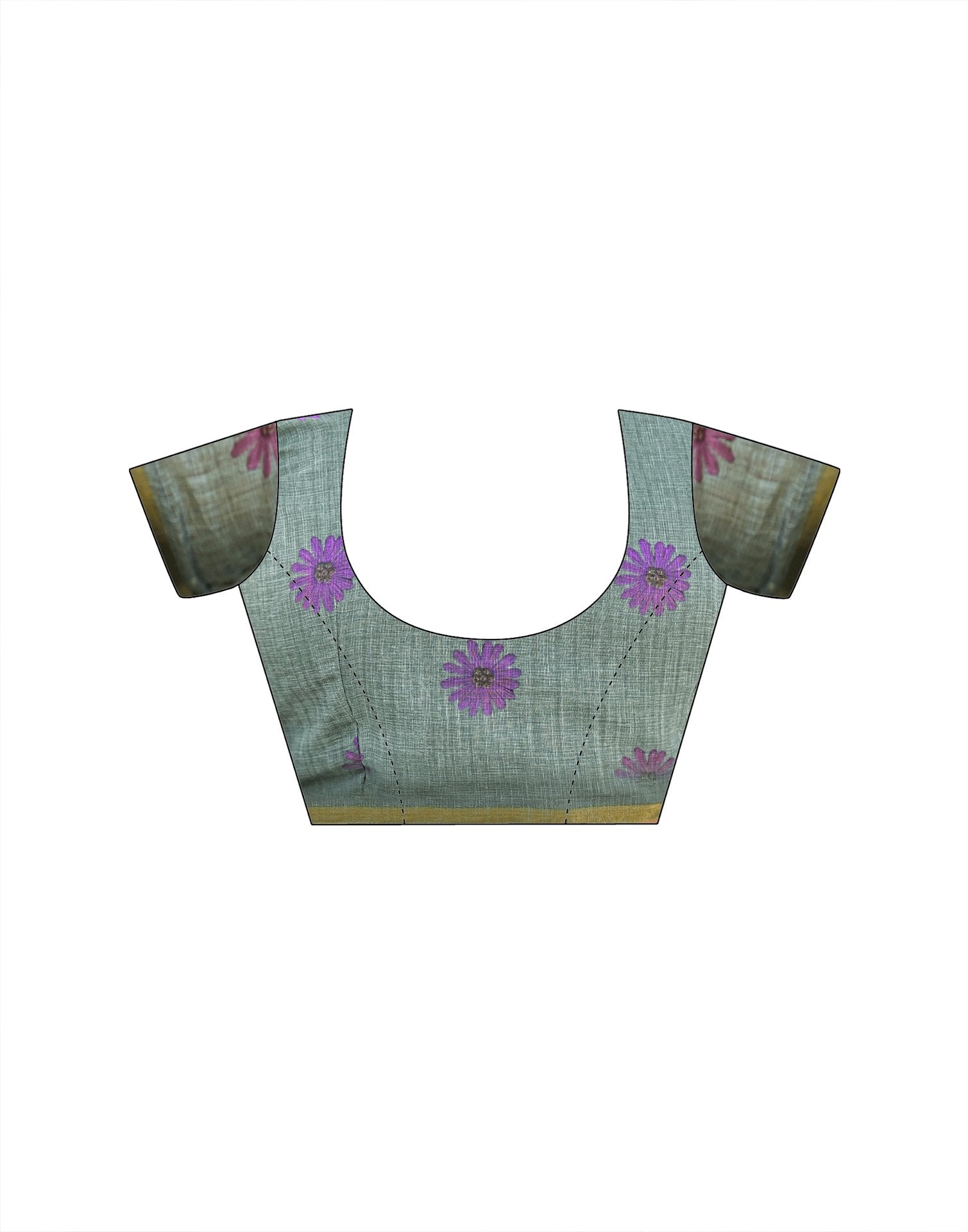 Sage Green Linen Floral Printed Saree