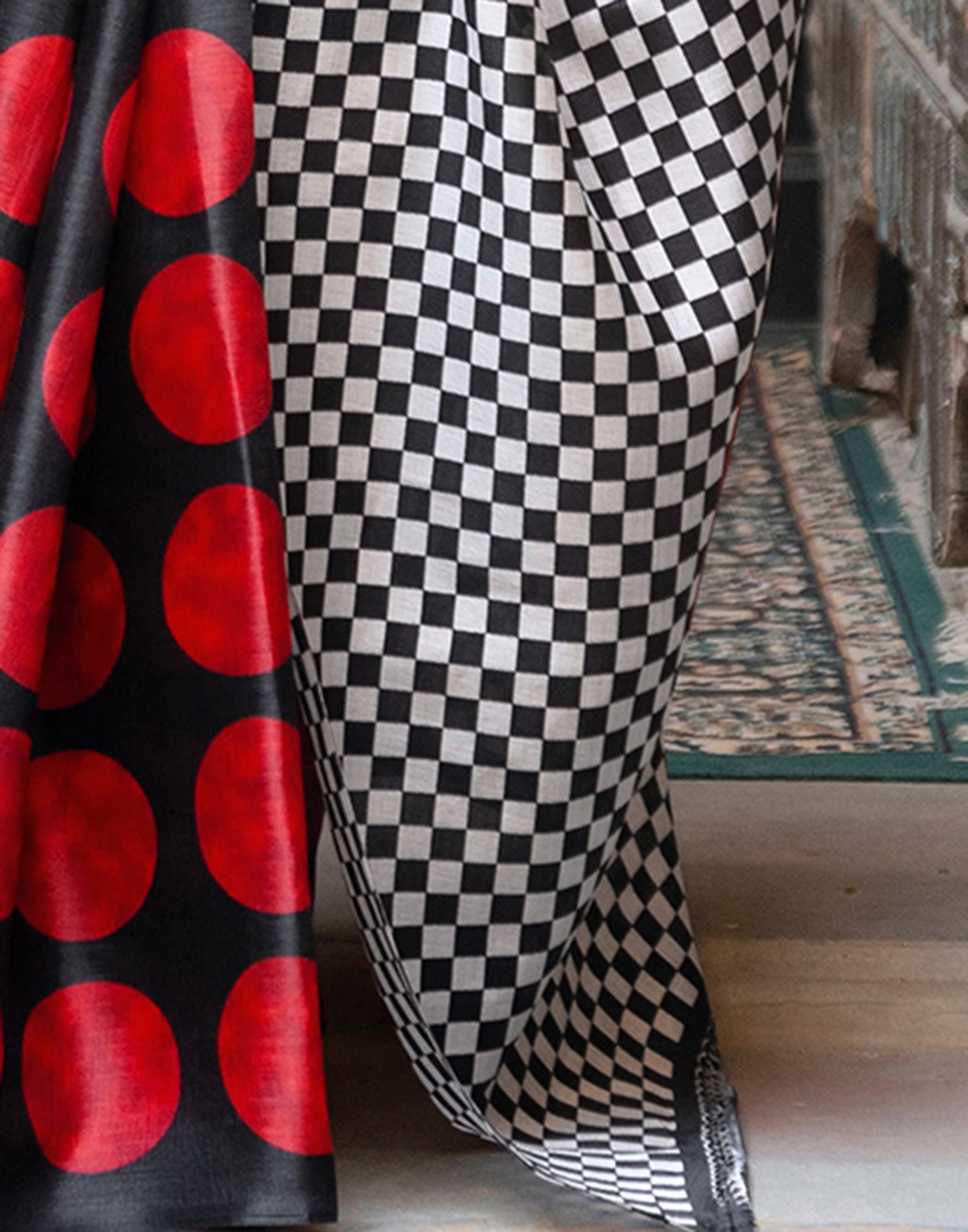 Black Khadi Polka Dot Printed Saree