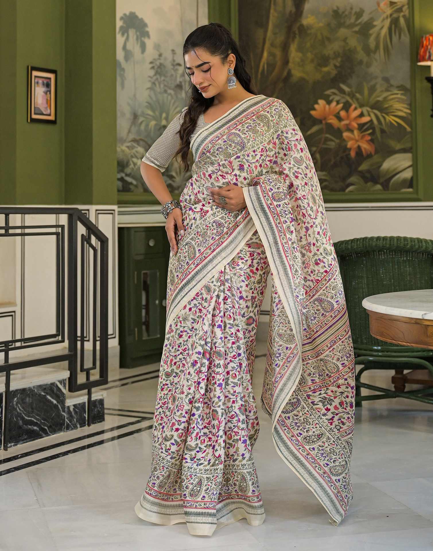 Beige Khadi Printed Saree
