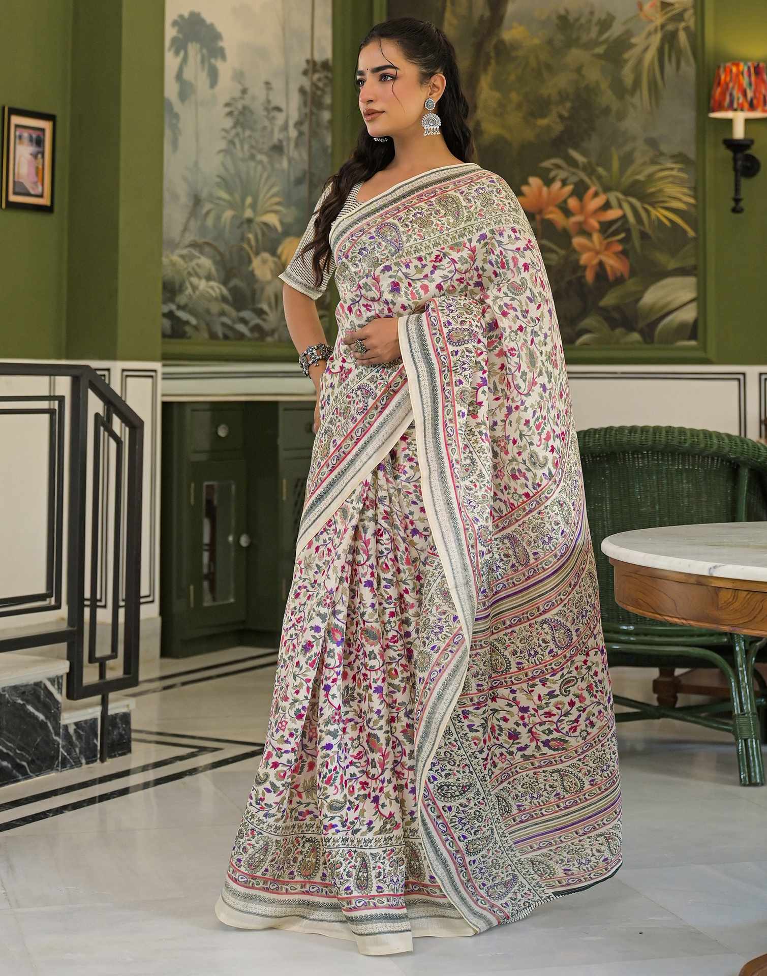 Beige Khadi Printed Saree