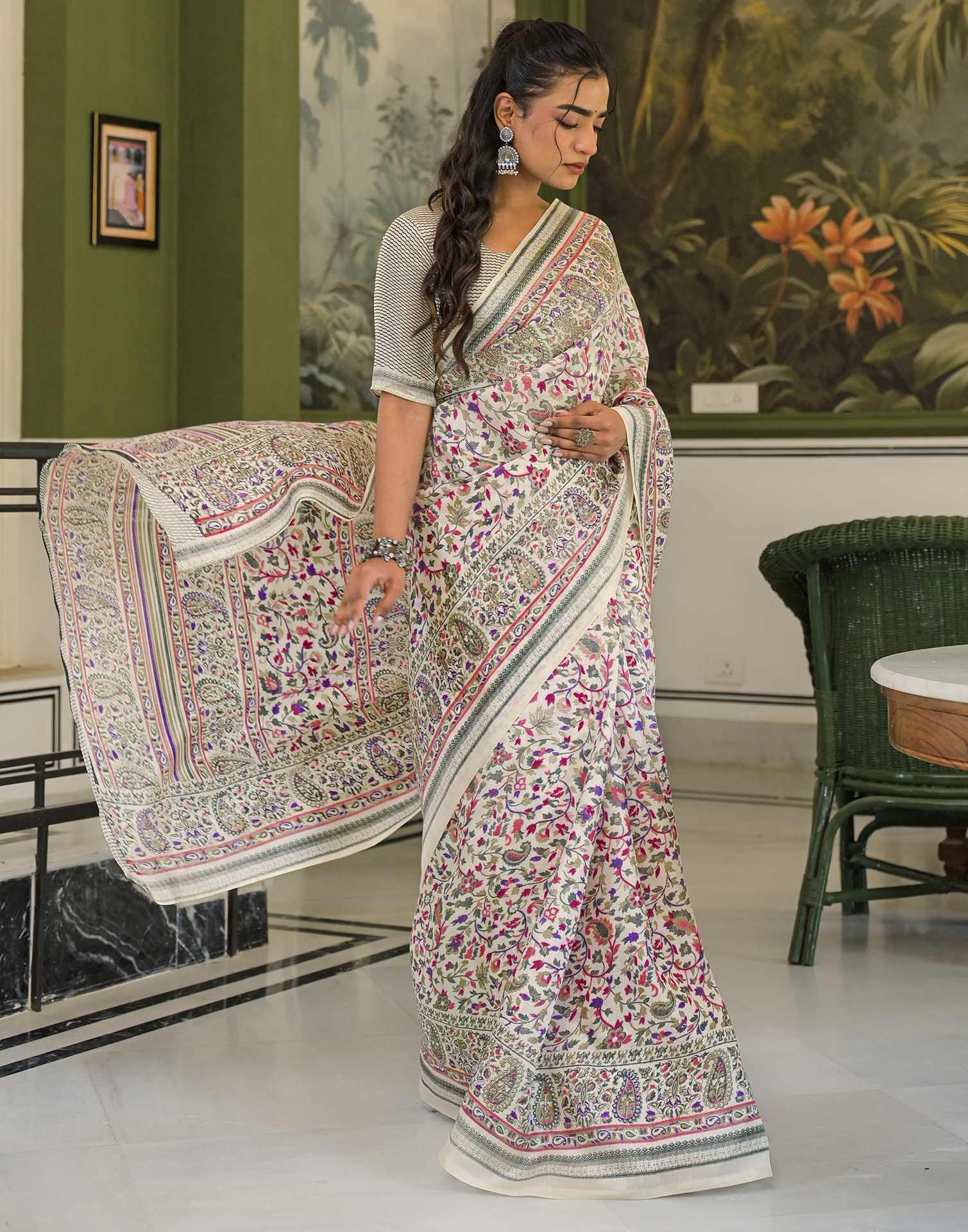 Beige Khadi Printed Saree