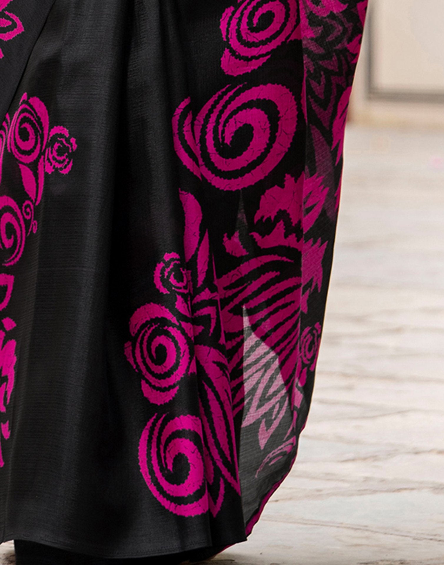 Black Khadi Floral Printed Saree