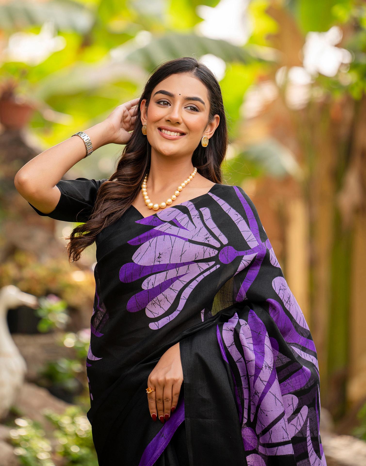 Black Khadi Printed Saree