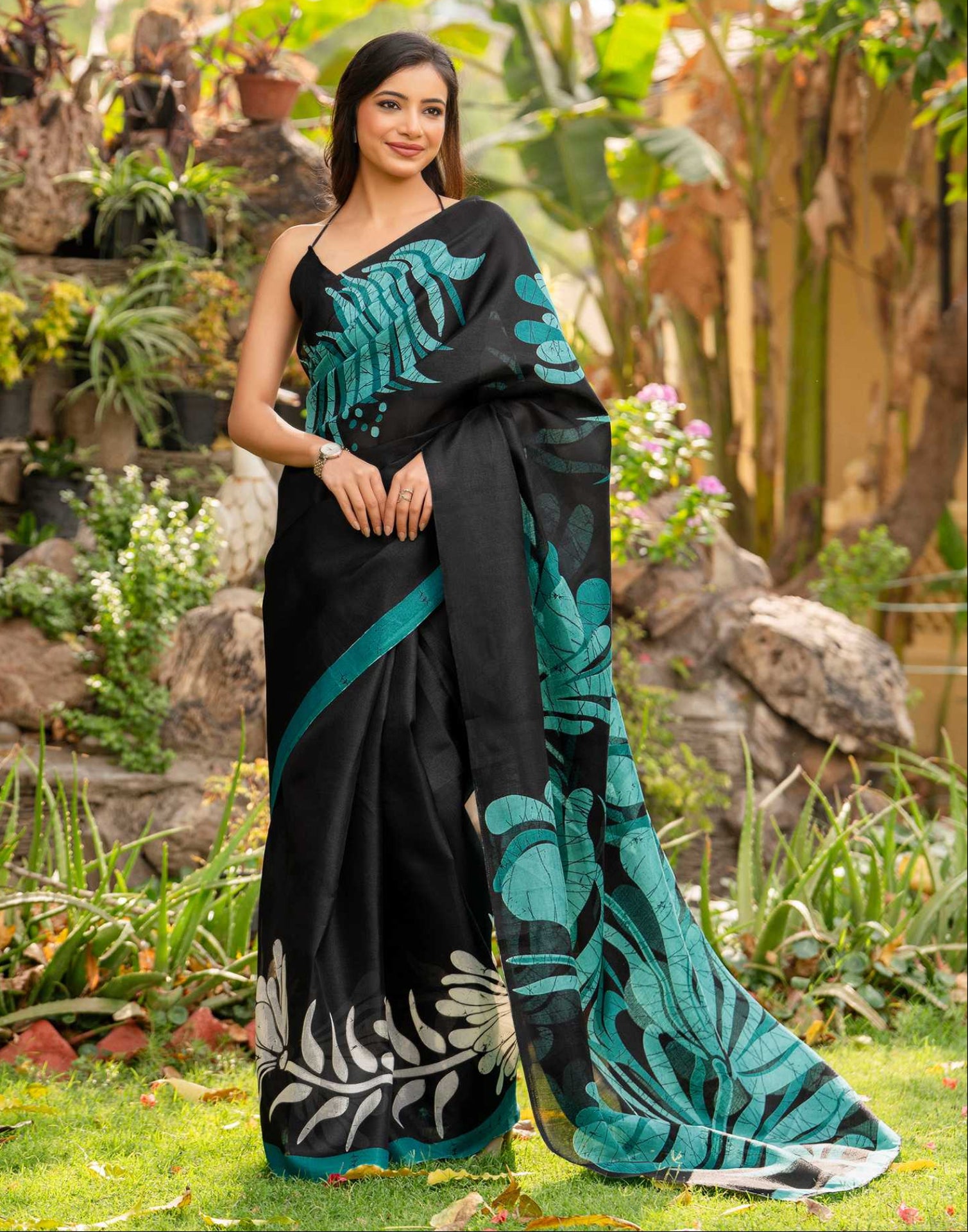 Black Khadi Printed Saree