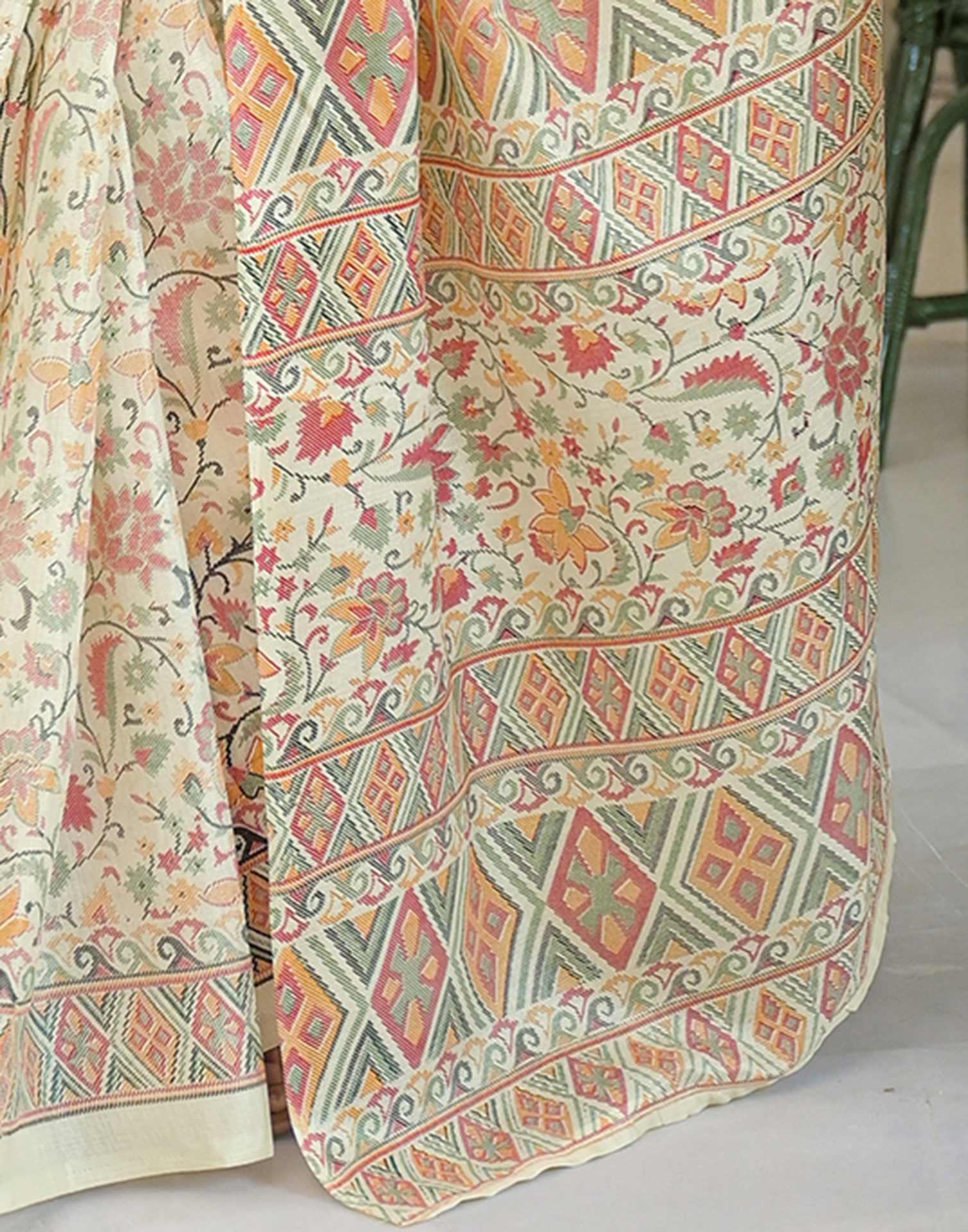 Beige Khadi Printed Saree