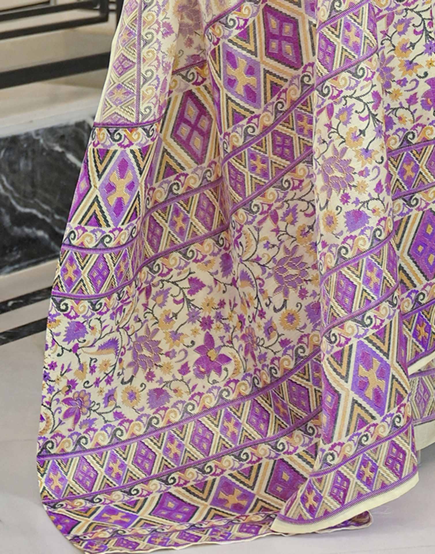 Beige Khadi Printed Saree
