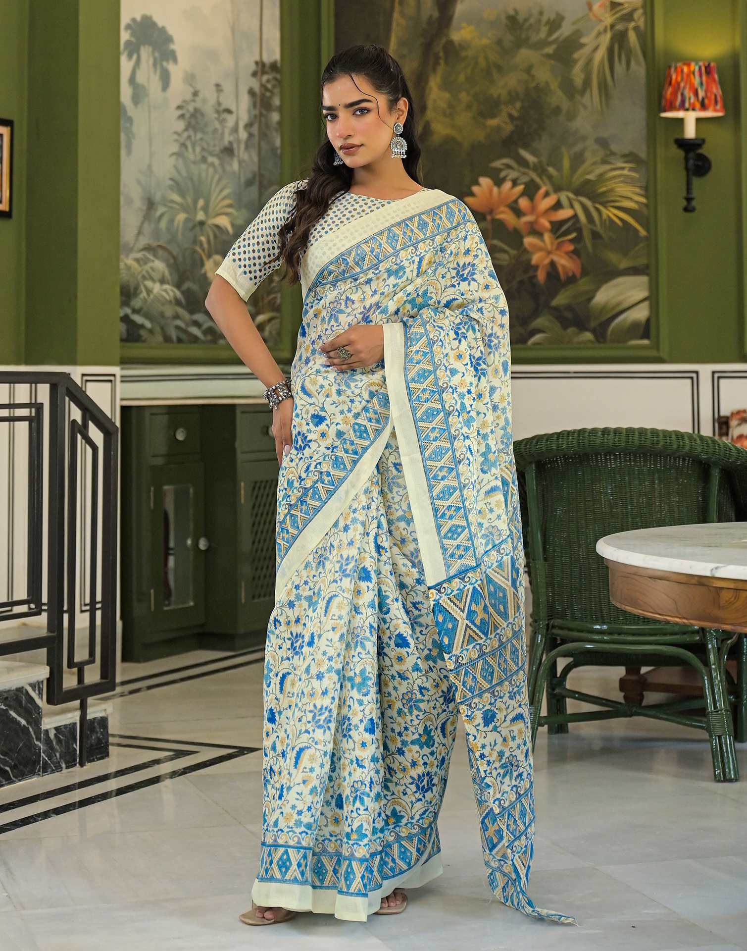 Beige Khadi Printed Saree