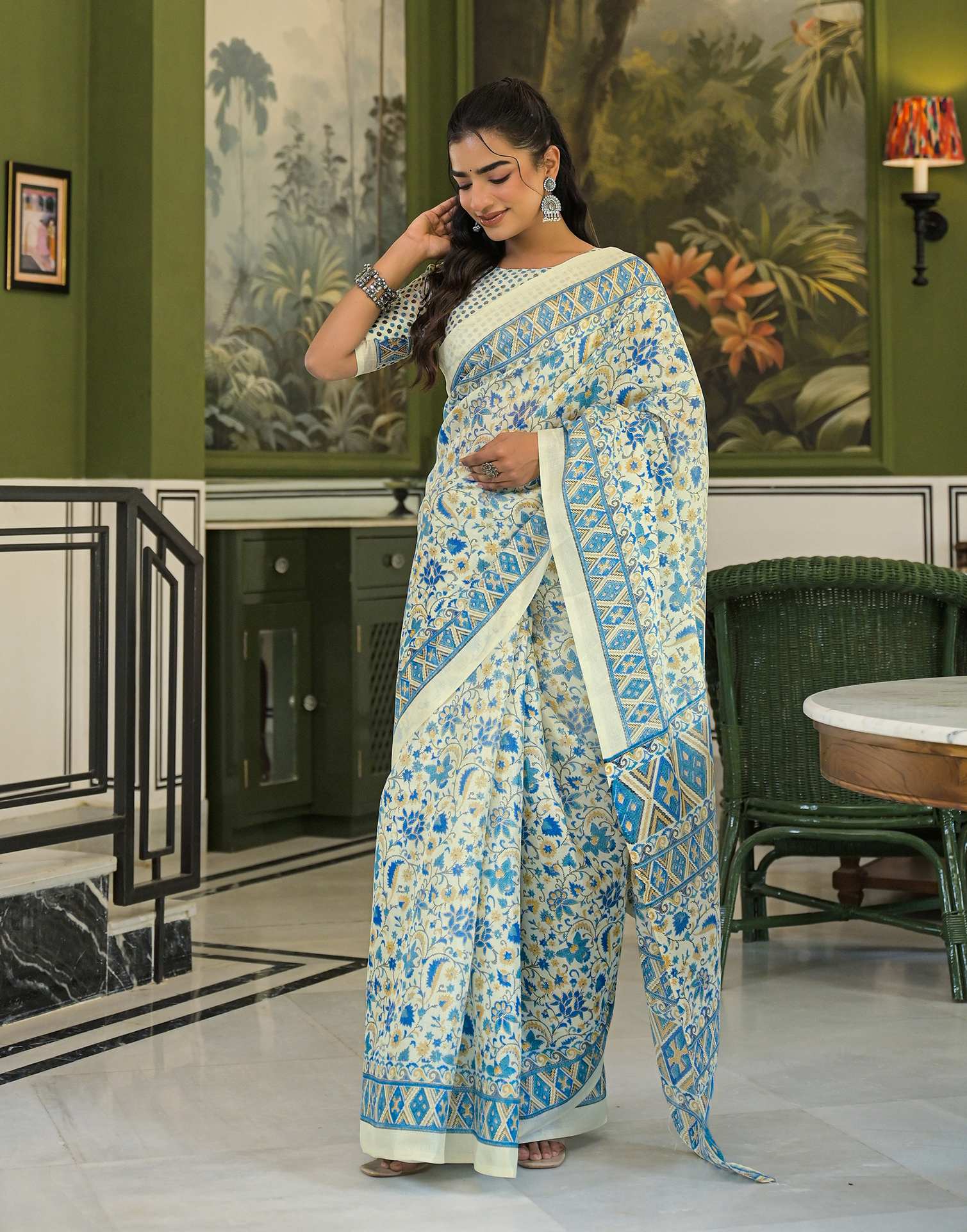 Beige Khadi Printed Saree