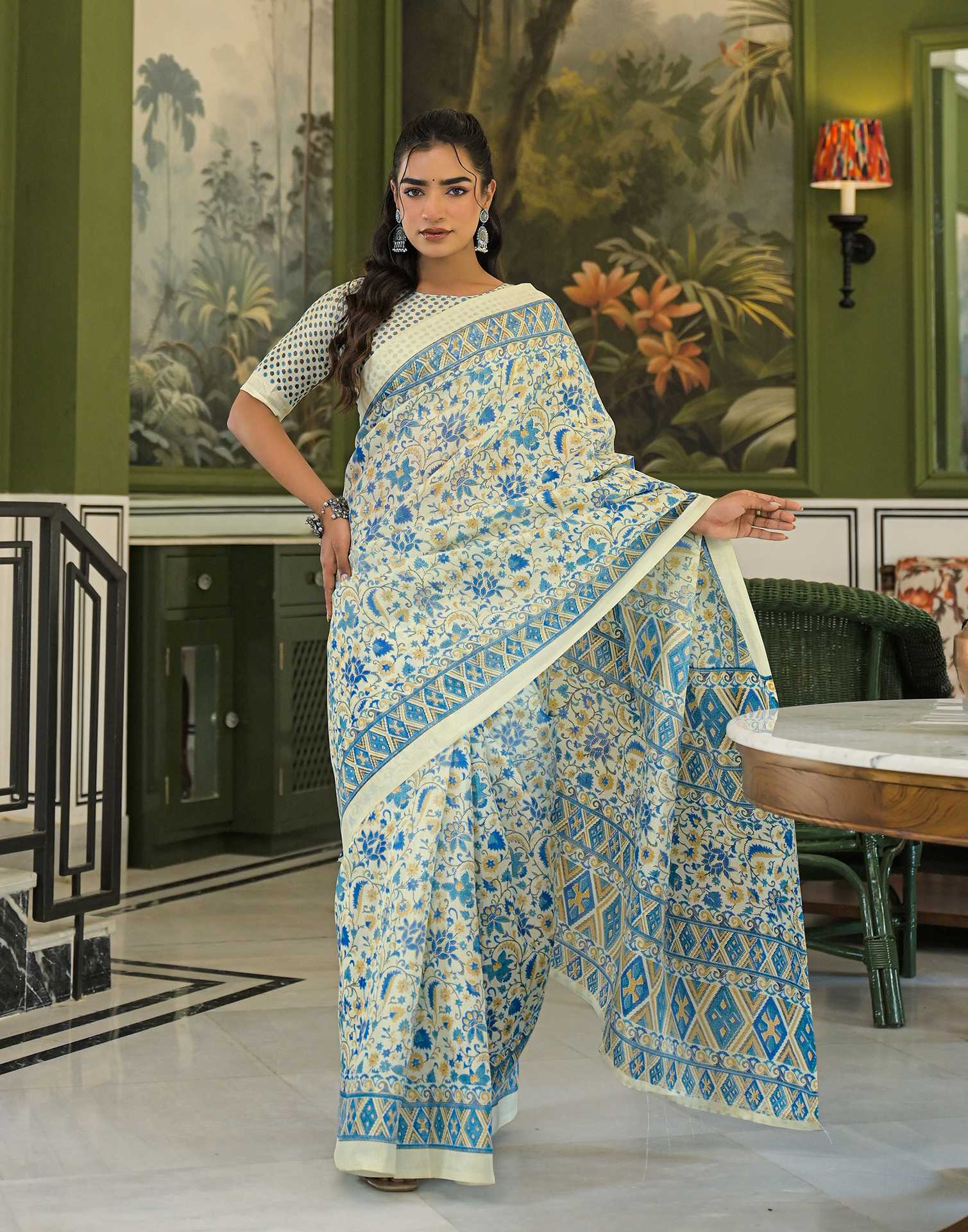 Beige Khadi Printed Saree