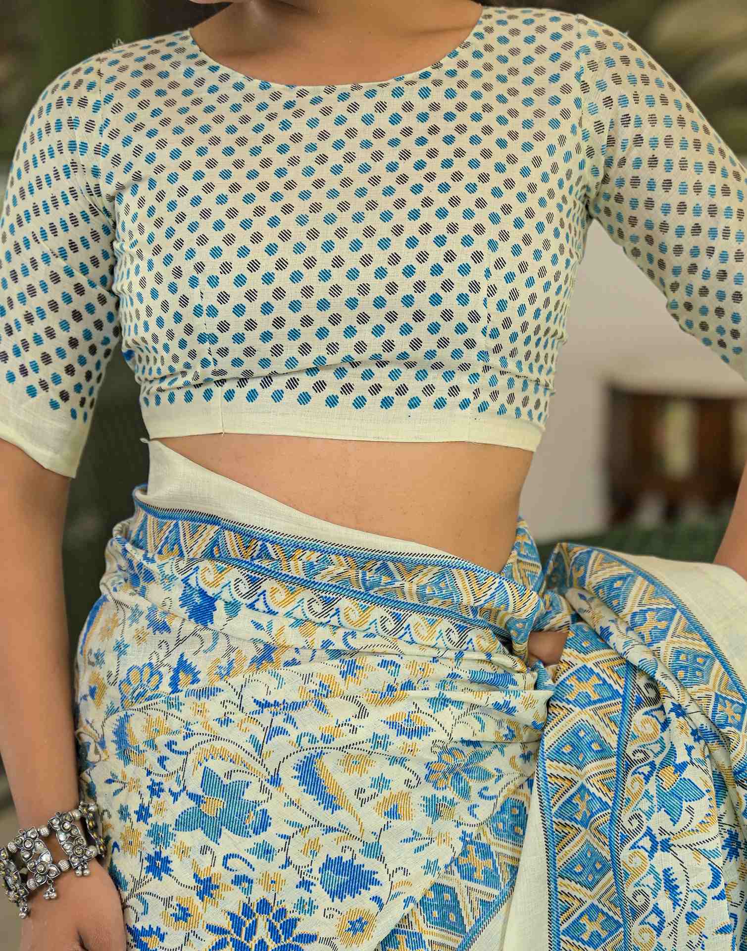 Beige Khadi Printed Saree