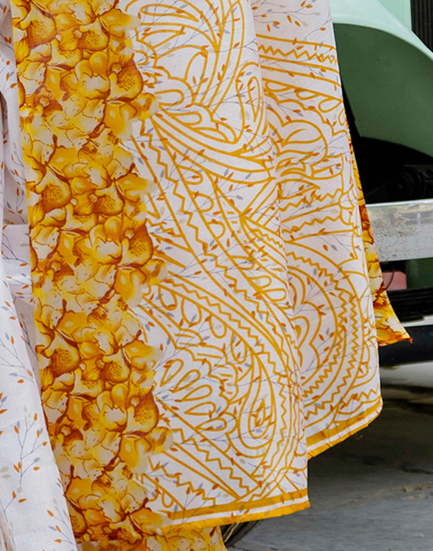 White Khadi Printed Saree