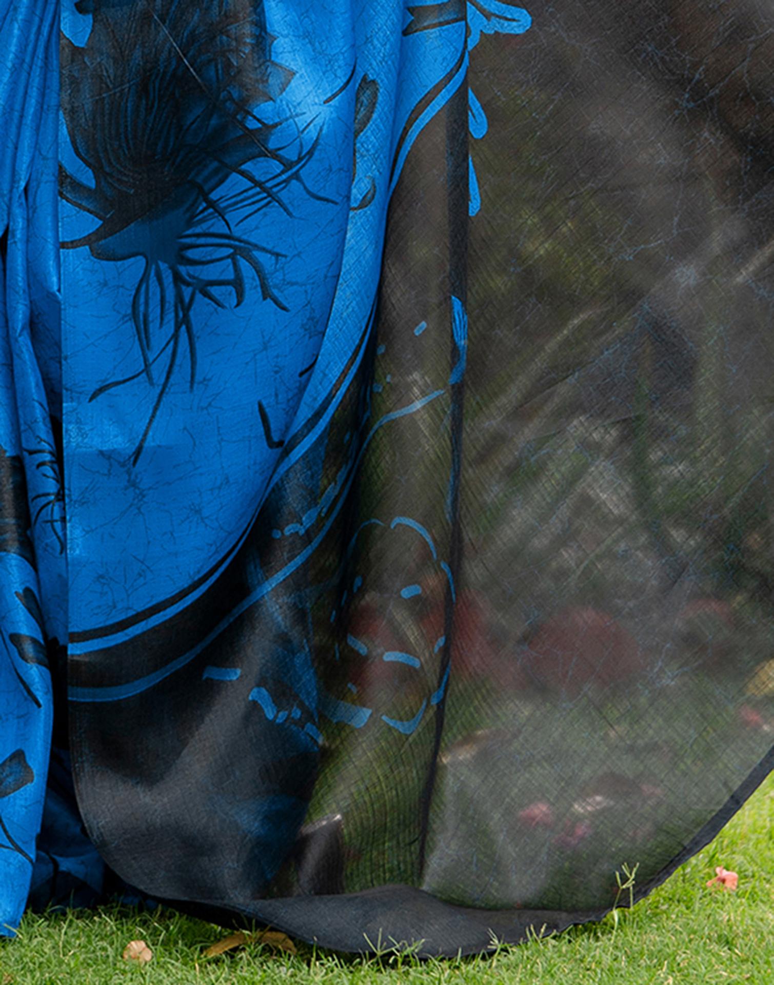 Blue Khadi Printed Saree