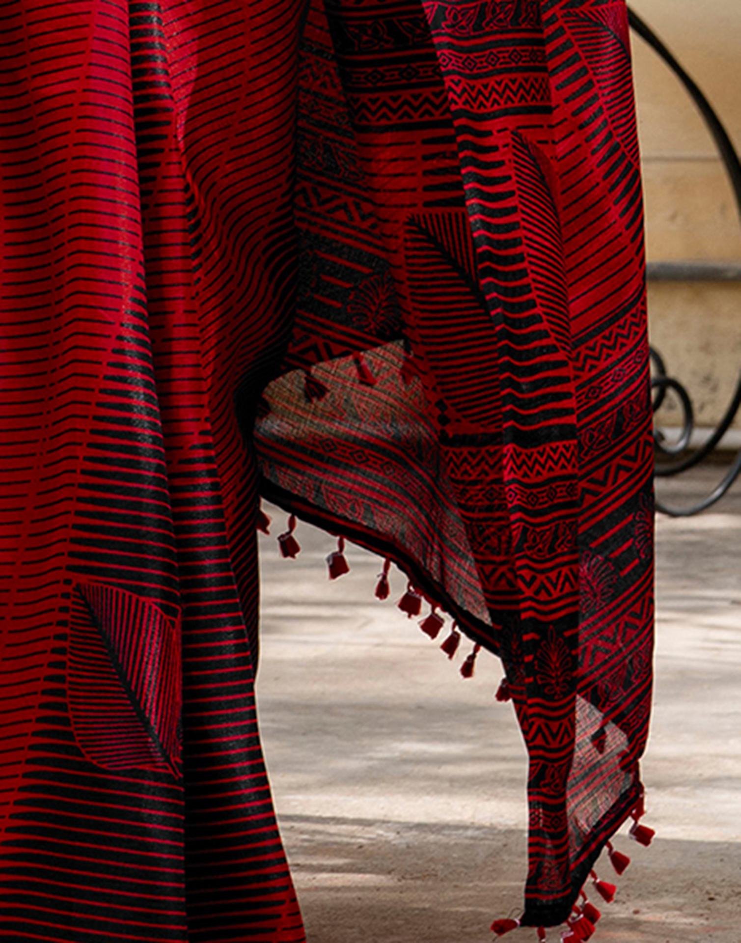 Red Khadi Printed Saree