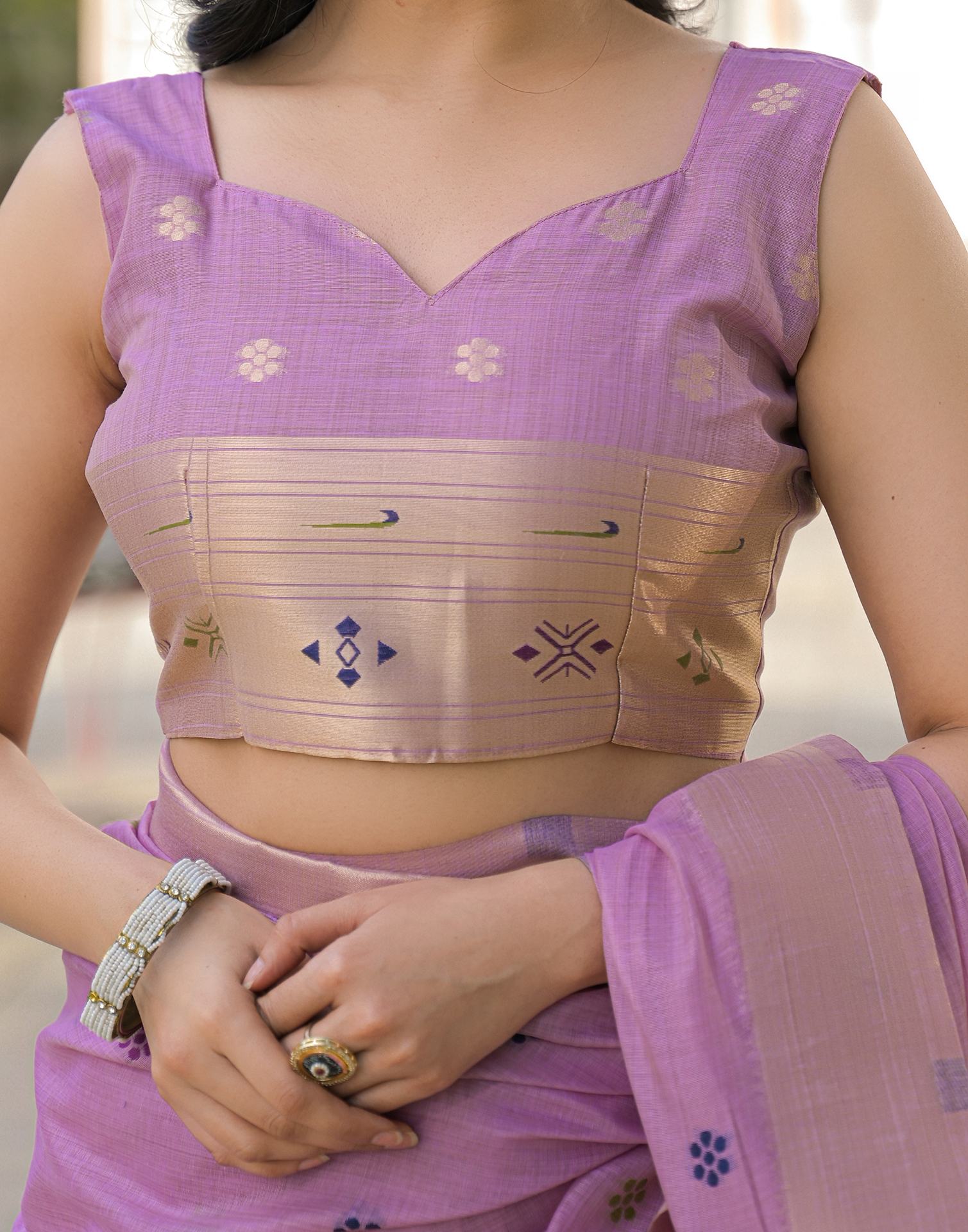 Light Lavender Cotton Woven Paithani Saree