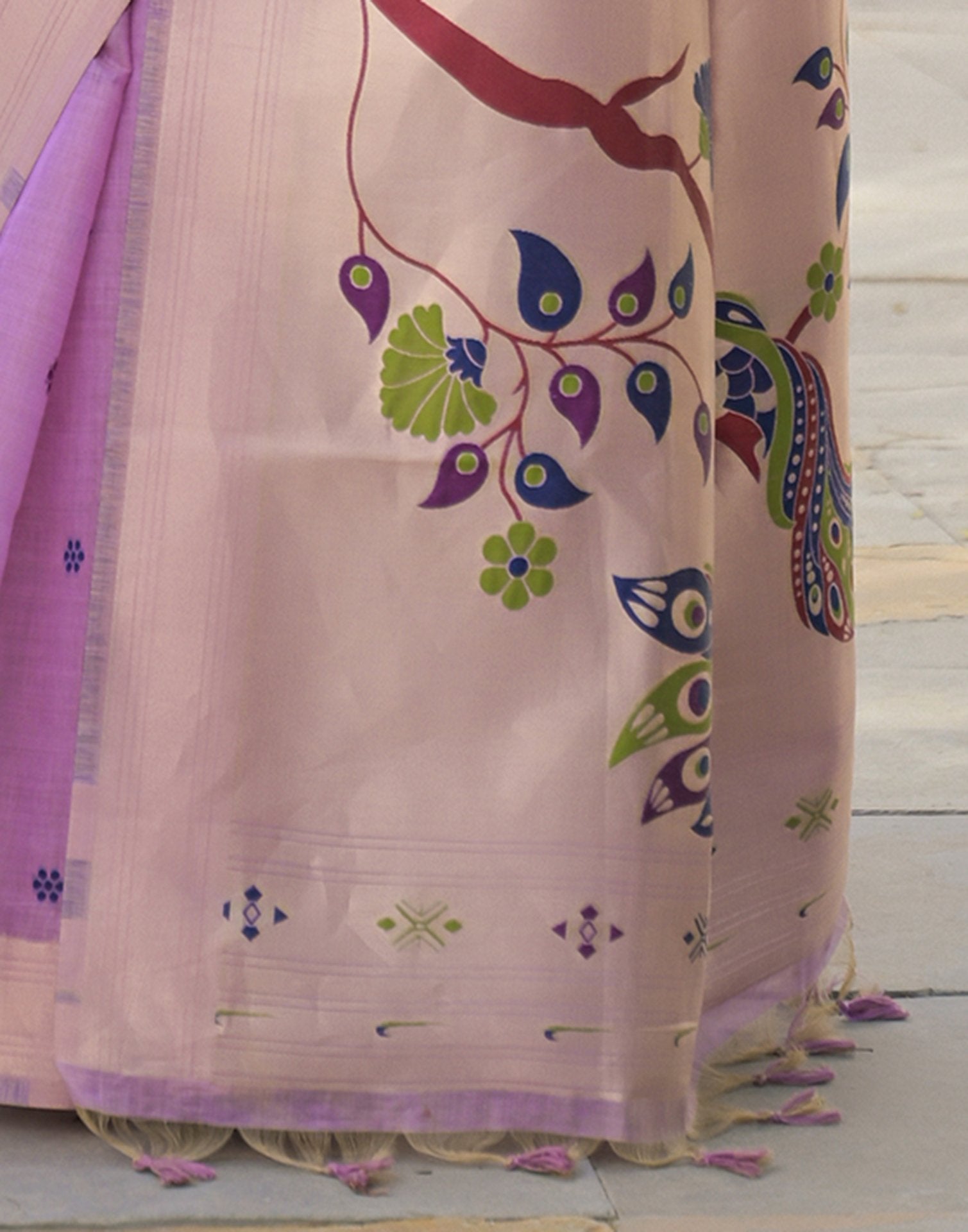 Light Lavender Cotton Woven Paithani Saree