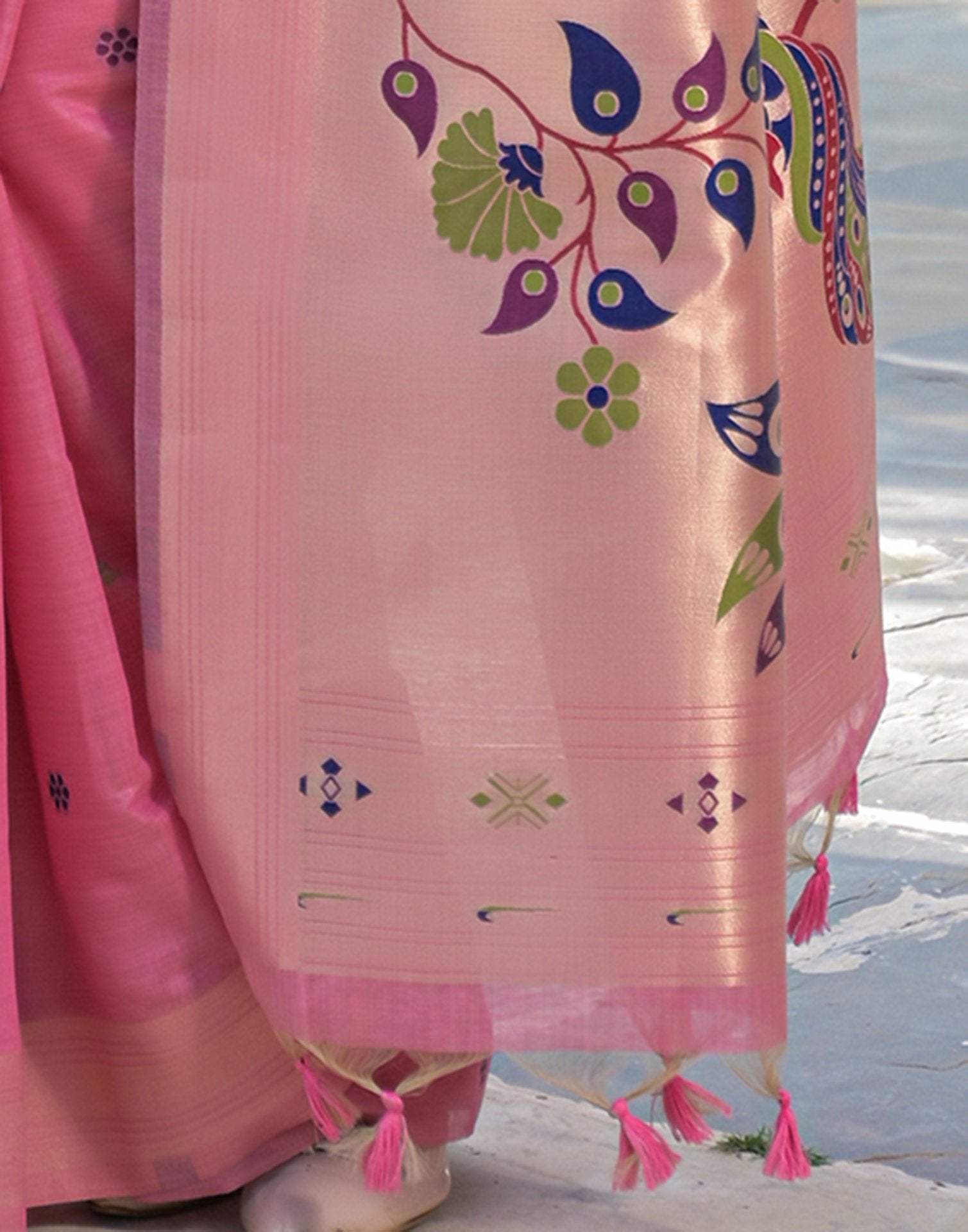 Rose Pink Cotton Woven Paithani Saree