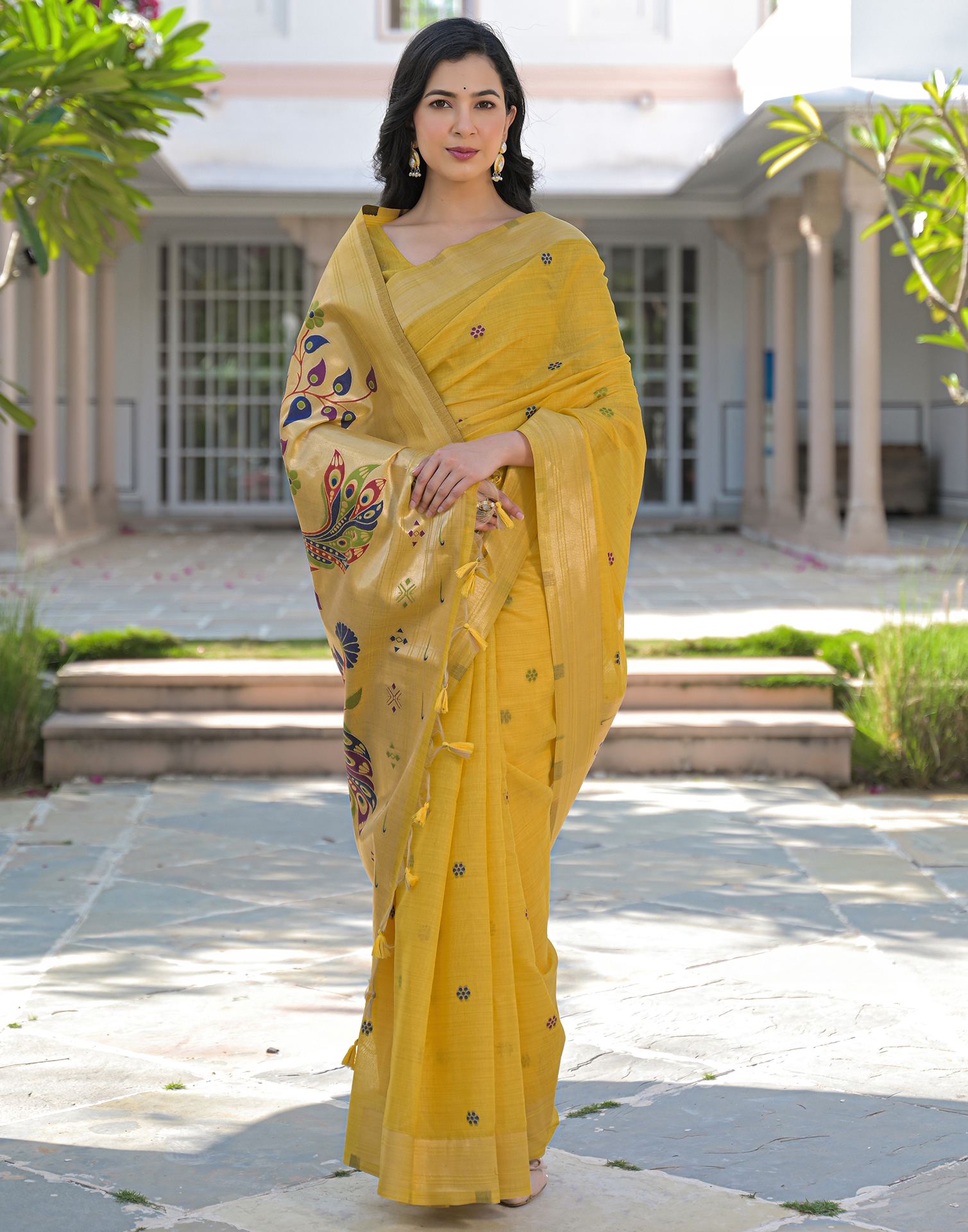 Yellow Cotton Woven Paithani Saree