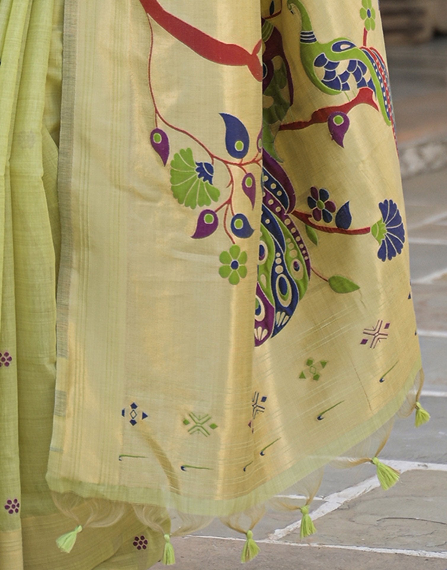 Pista Green Cotton Woven Paithani Saree