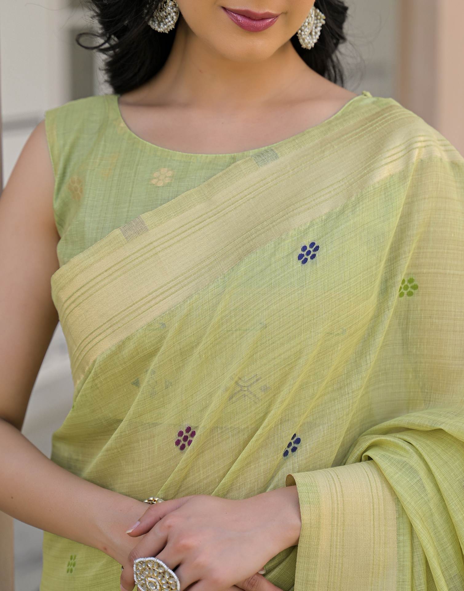Pista Green Cotton Woven Paithani Saree