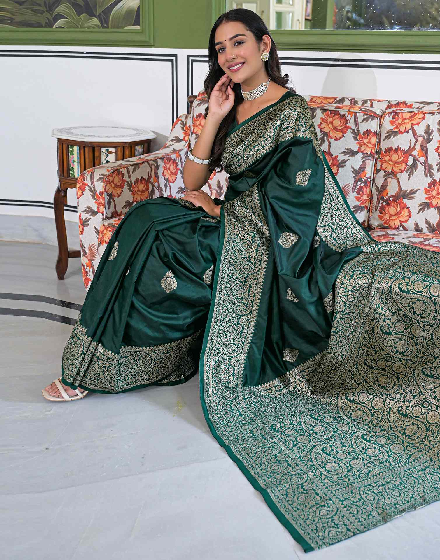 Dark Green Silk Woven Banarasi Saree